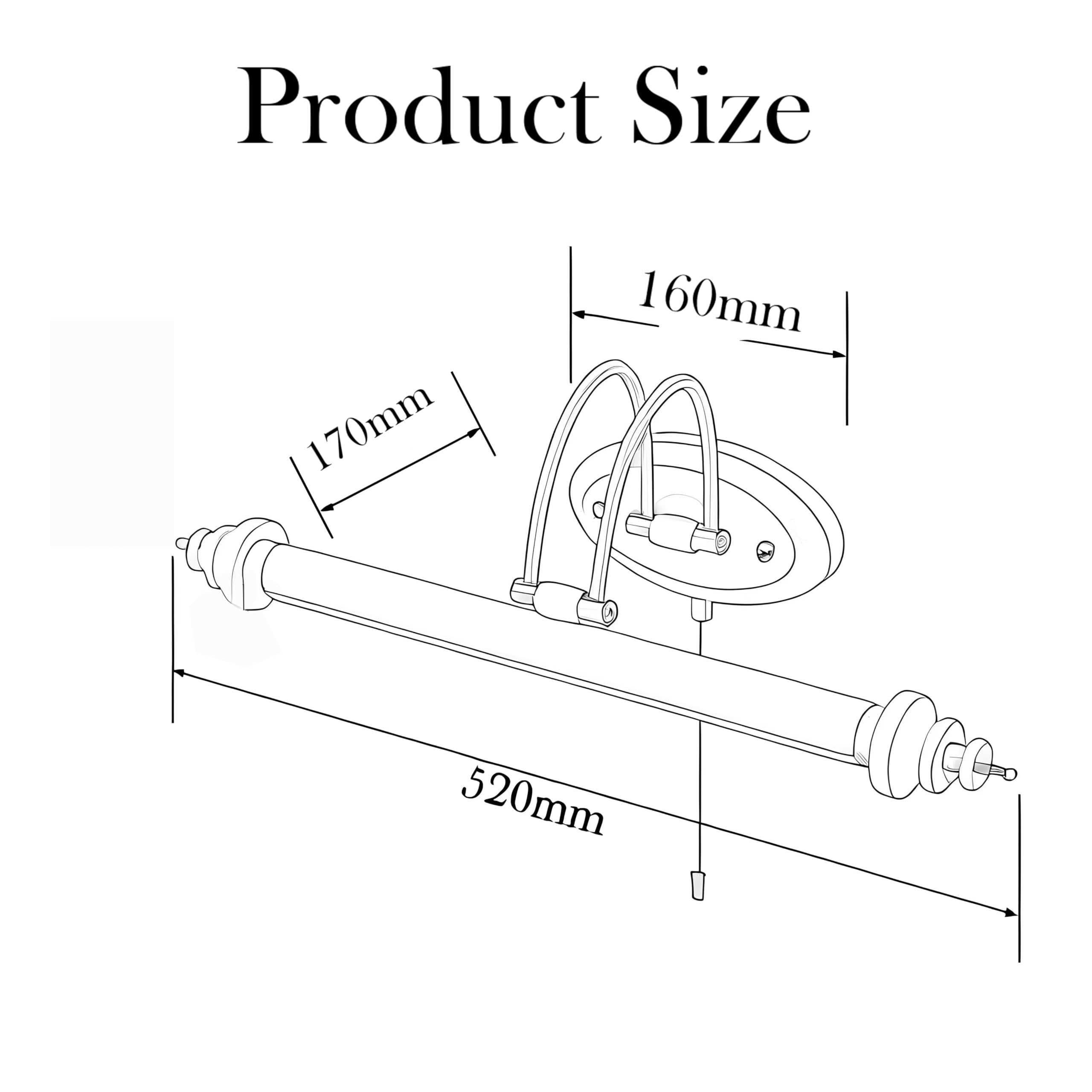 ACMHNC Vintage Spiegelleuchte Bad mit Zugschalter, 52cm, 240° Schwenkbar | 6W Spiegellampe badezimmer, IP44, 4000K für Spiegel, Schrank & Bilder