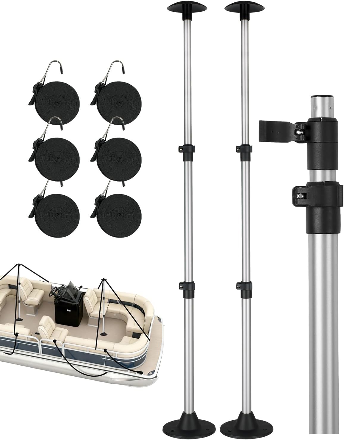 OCEANBROAD Boat Cover Support Poles Adjustable Telescoping Aluminum - Universal Fit for Pontoon, V Hull, Jon Boats - Waterproof Windproof Cover Support System with Straps, 2 Pack 2-Pack