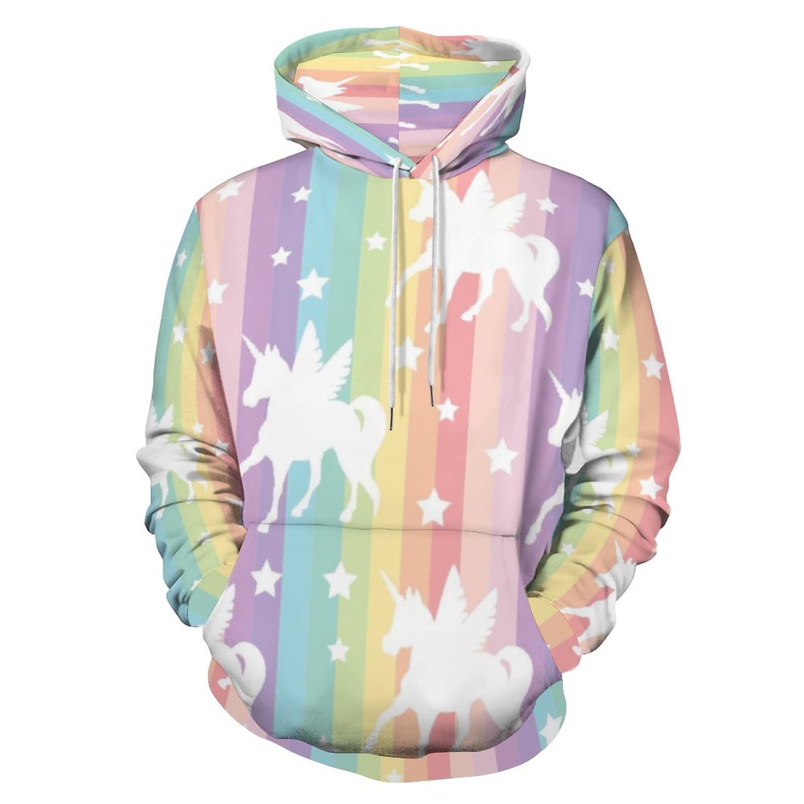 JiuPopular Hooded Sweatshirt, Unicorn Pattern Rainbow Hoodie, Fashion Hoodie with Pocket for Men, Women