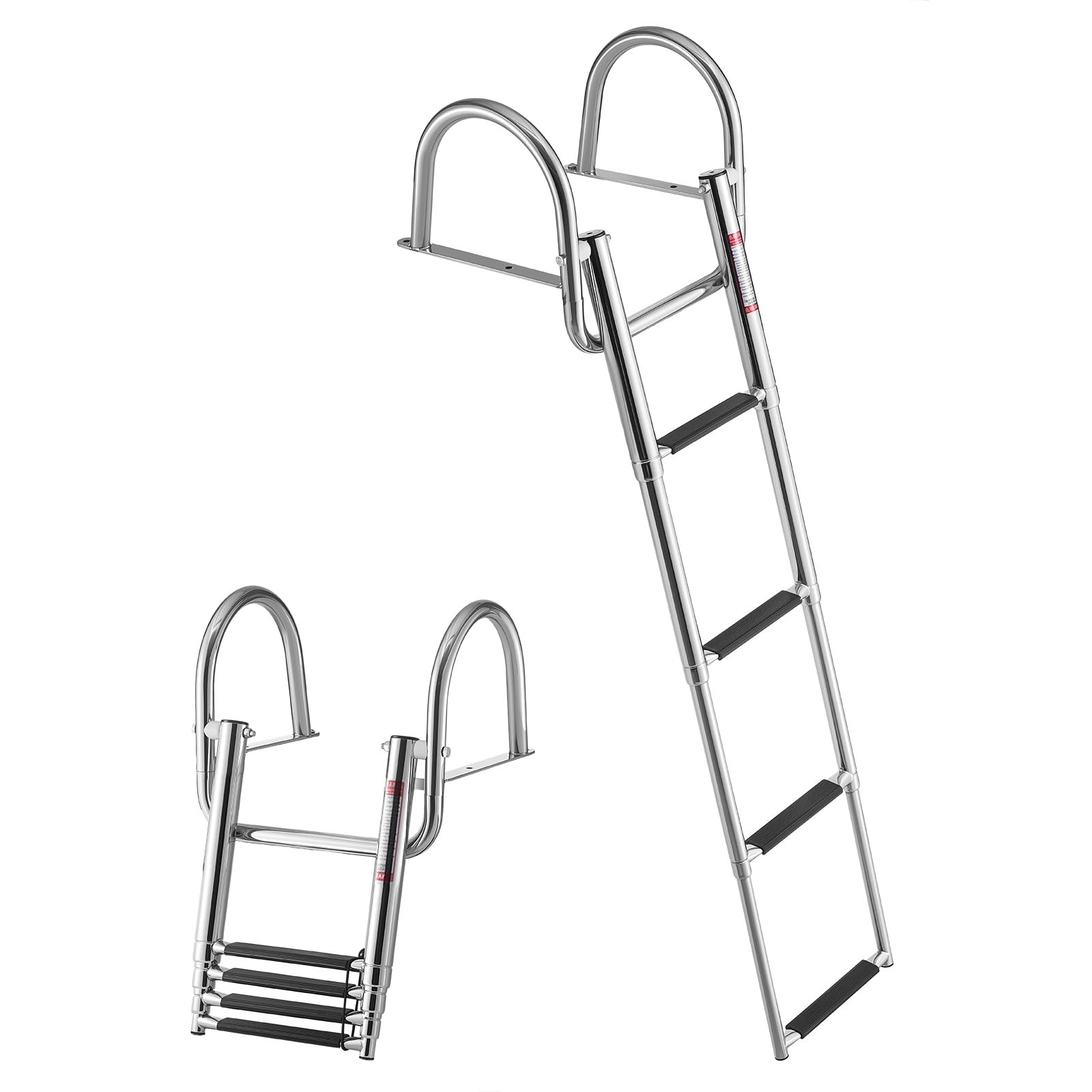 VEVOR Échelle de Bateau 4 Marches en Acier Inoxydable, Échelle de Baignade Pliante et Télescopique avec Mains Courantes pour Bateau Hors-Bord, Yacht et Ponton, Charge 272,16 kg, Marches Antidérapantes