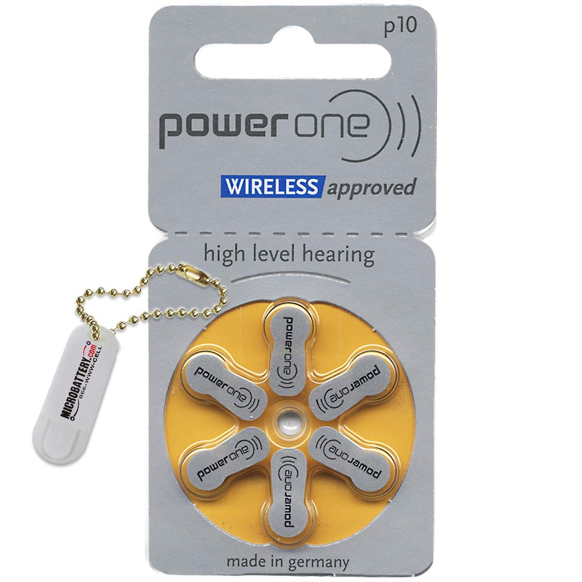 PowerOne Hearing Aid Batteries Size 10, PR70 (60 Batteries) + Battery Keychain Kit
