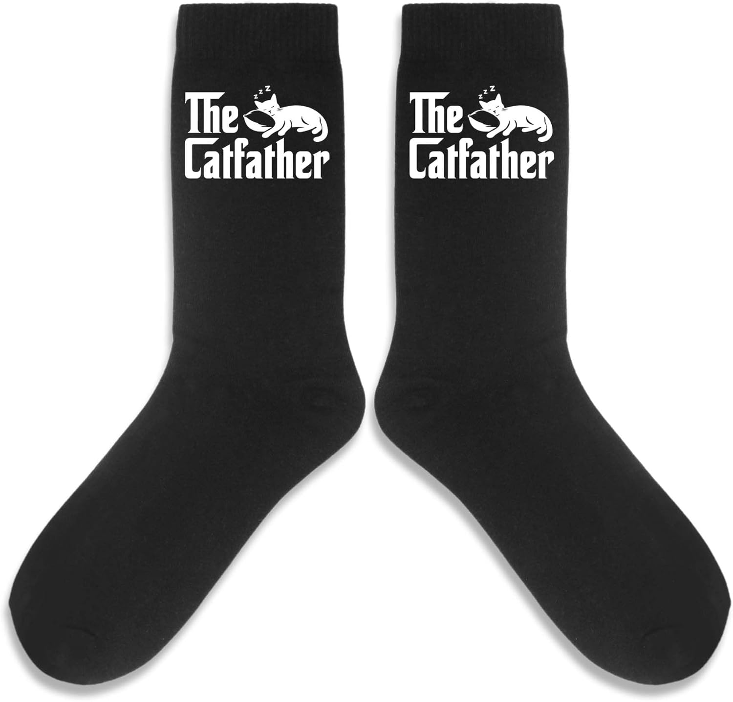 The Catfather Socks, Cat Dad Gifts, Black Crew Socks for Men, Birthday Fathers Day Christmas Cat Gifts for Dad Daddy New Dad Step Dad Father in Law, Funny Dad Gifts from Daughter Son. (051) - Image 2