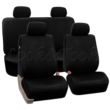 Look&Took Pure Cotton Front and Back Towel Seat Cover for Hyundai Xcent Prime T Plus (Black)