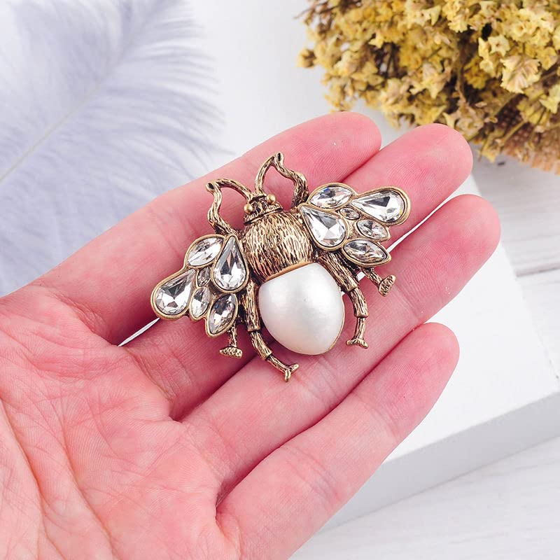 Acxico 2Pcs Vintage Simulato Strass Perla Bee Pin Spilla Antico Pin Spille Donne Pin Pin Honeybee Costume Gioielli Regali Creativi