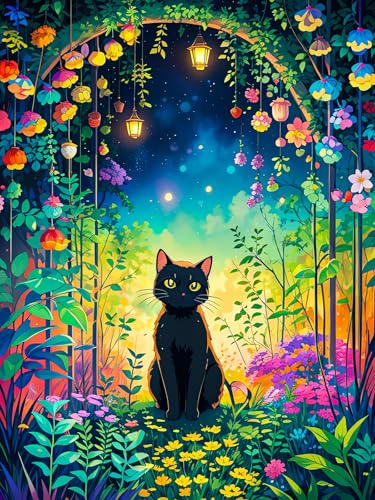 Image of SANYUN Diamond Painting Kits,DIY Garden Cat Diamond Art Kits for Adults, Round 5D Animal and Flower Gem Art for Adults Crafts Pictures for Home Wall Decor Gifts 12 x 16 Inch