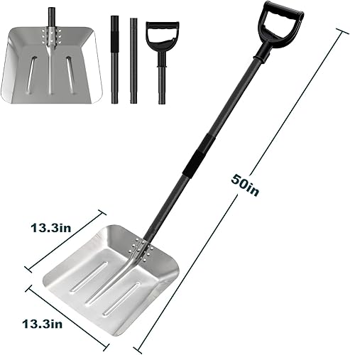 Miniatura 2 de Pala de nieve con mango en forma de D, pala de nieve plegable de metal de 13.3 pulgadas de ancho para limpieza de hielo y nieve, pala de nieve