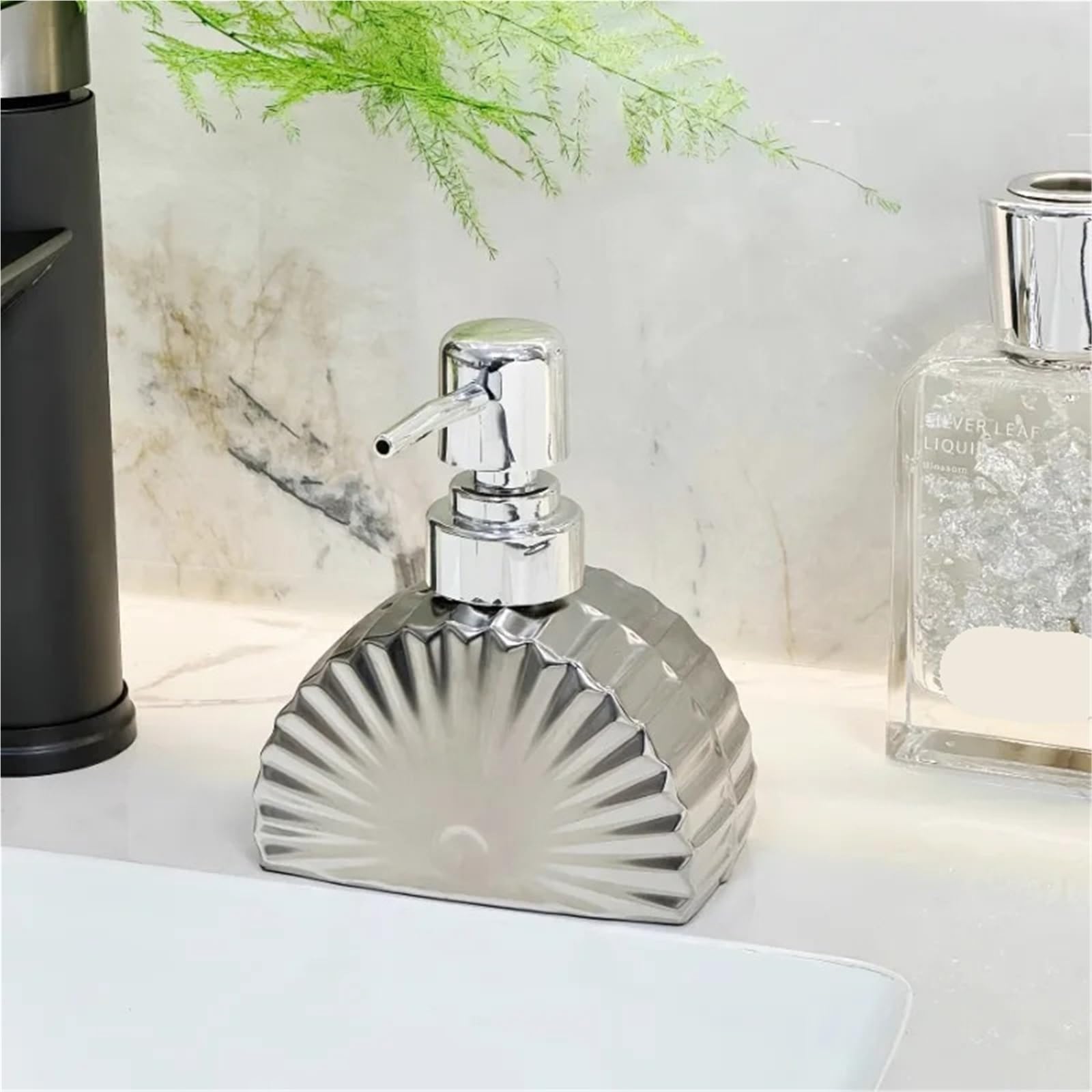 Ceramiczny dozownik mydła, Ceramiczny dozownik mydła w kształcie wachlarza Butelka dezynfekująca Żel pod prysznic Szampon Wielokolorowy Pusty(Green)