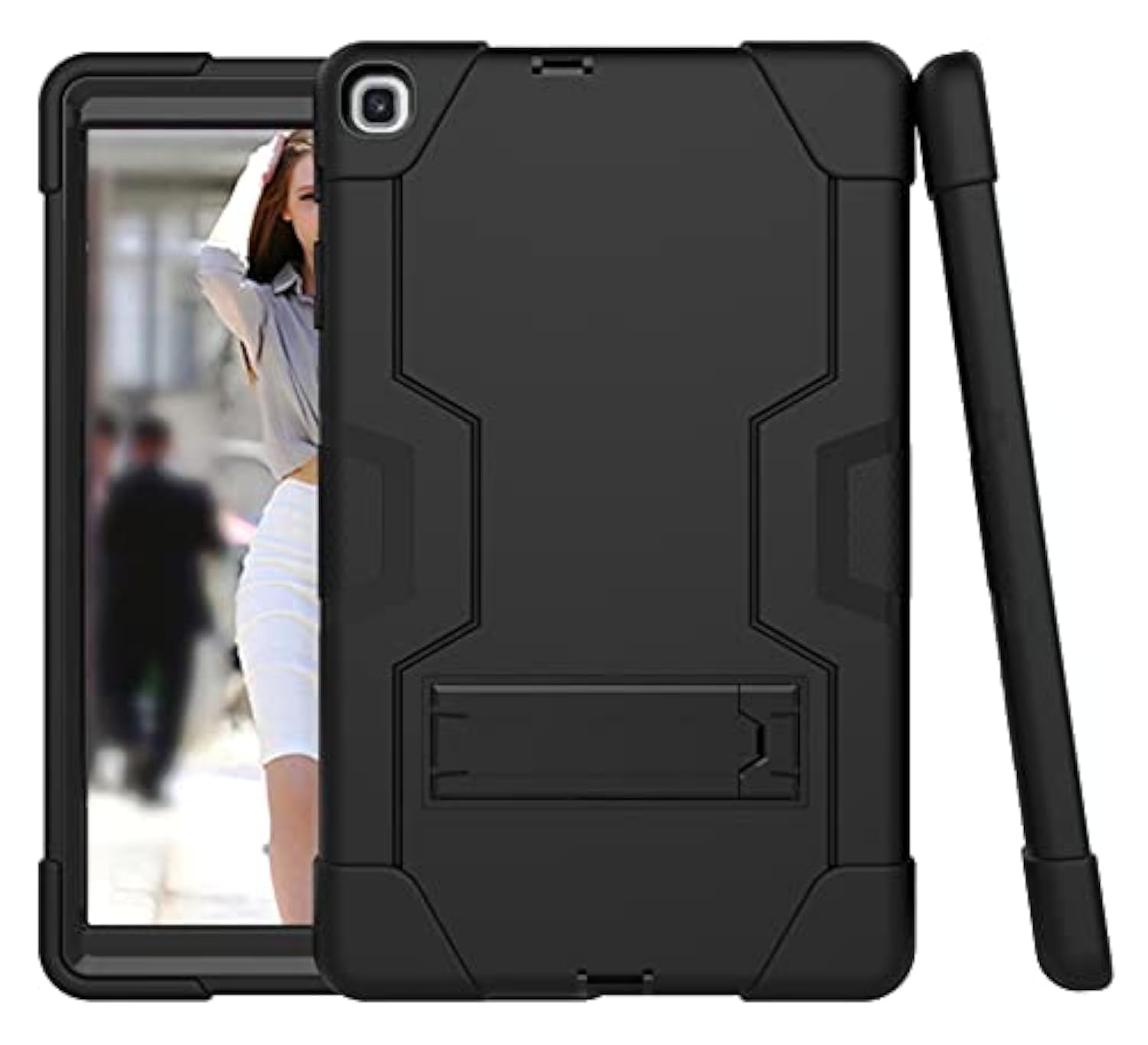 Samsung Tab S5E T720/T725 (2019) Case with Kickstand, Durable Hard Hybrid Three Layer Protective Cover Tablet Silicone Case (Black + Black)