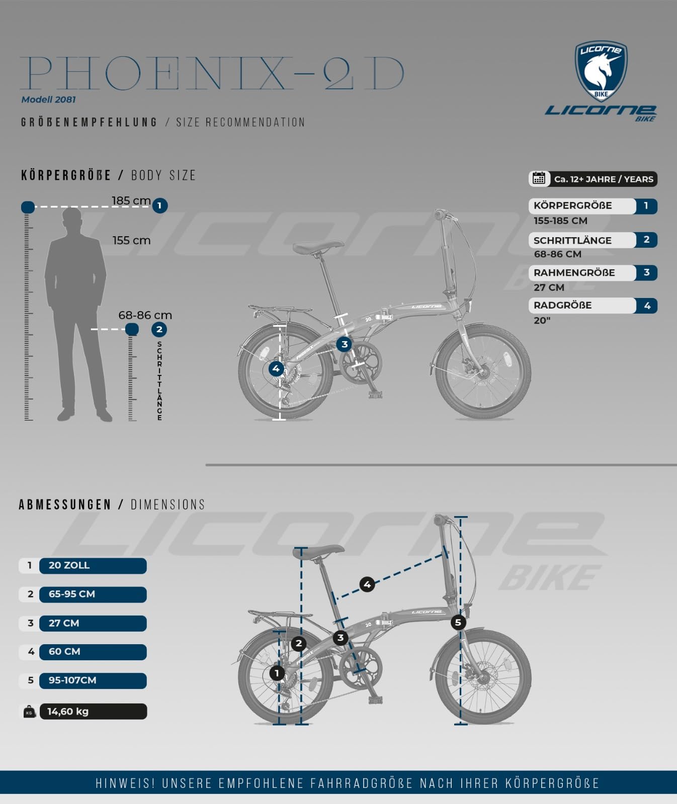 Licorne Bike Phoenix 2D - Bicicletta pieghevole in alluminio, 20 pollici, freno a disco, freno a V, da uomo, da donna, a 7 marce