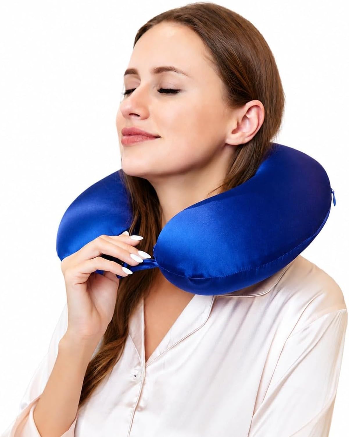 120x90 100% Sete de Morera Alcolchada Cervical para Viajes, Almohada Avión y Coche Ligera 22 Momme, Alivio Dolor Cuello y Hombros Durante Vuelo Largo o Descanso
