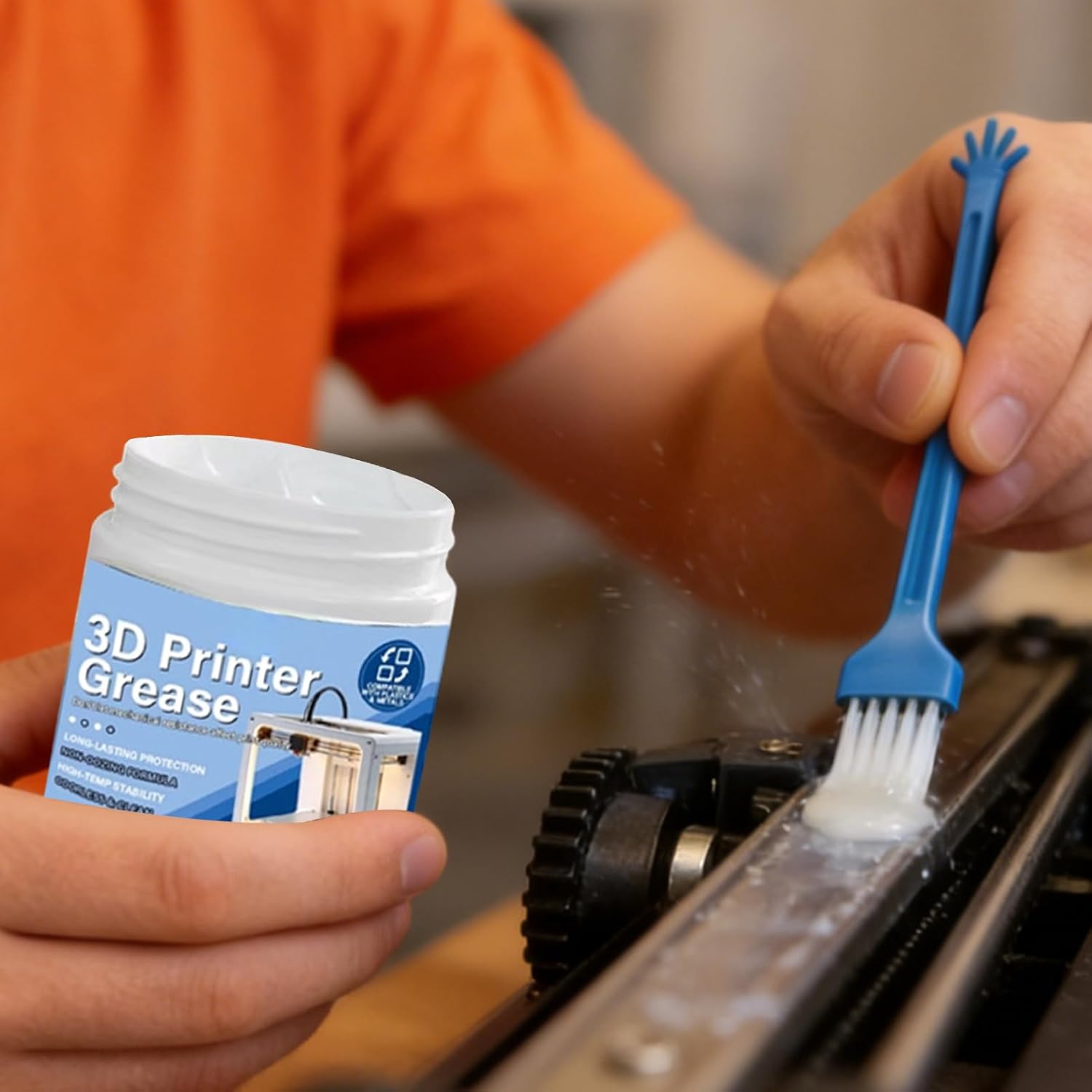 3D Printer Lubricant, 100g Gear Bearing Lube, 16 Inches Motor Oil Brush, Linear Guide Rail Solution with, Household Machine Care with Sturdy Formula, Accessories for Workplace Parts Use