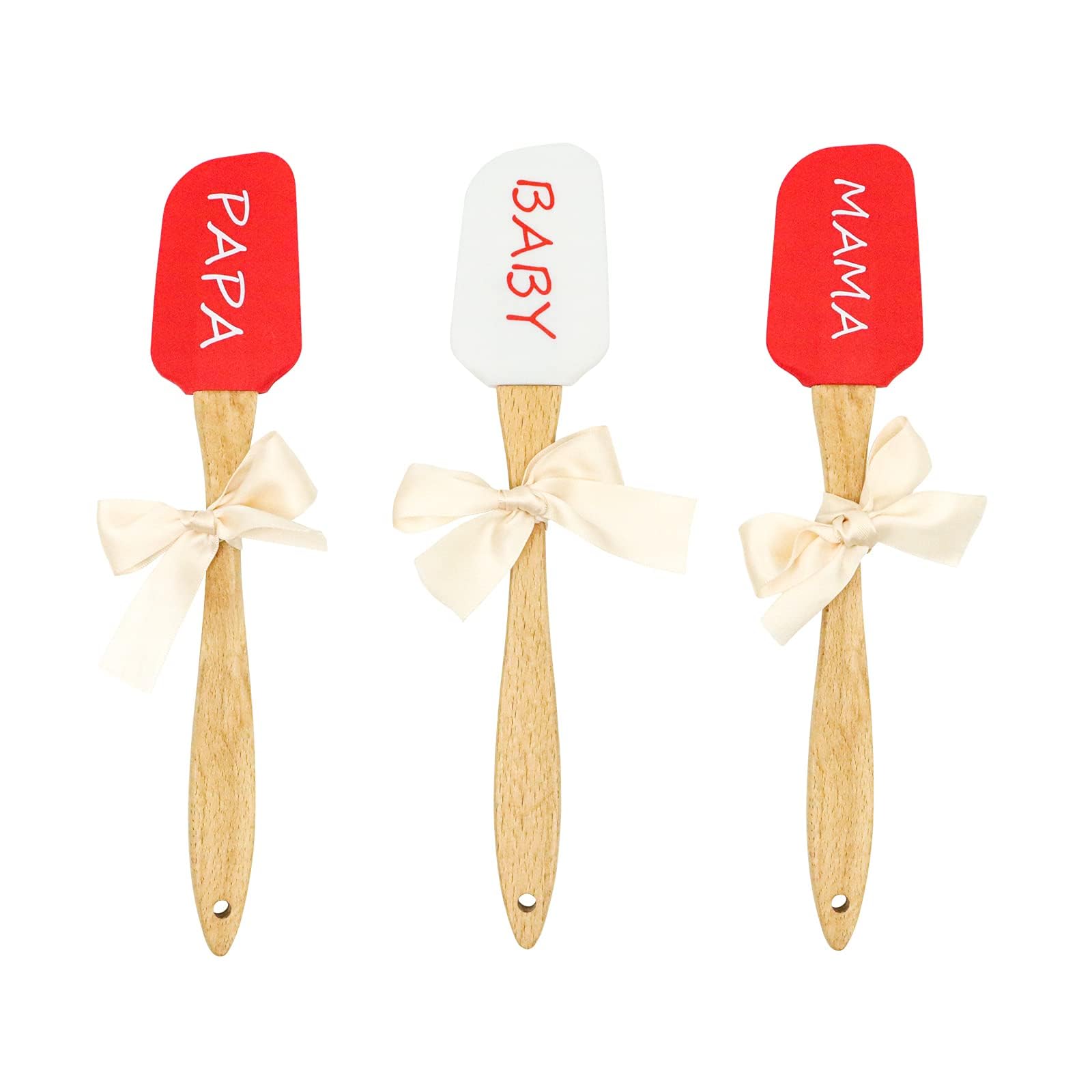 GenericSilicone Spatula Set, Caliamary 3 Pieces Heat Resistant Spatulas Silicone Kitchen Utensils For Baking, Mixing and Cooking, Cake Decorating Spatula with Wooden Handle, Medium, White,Red