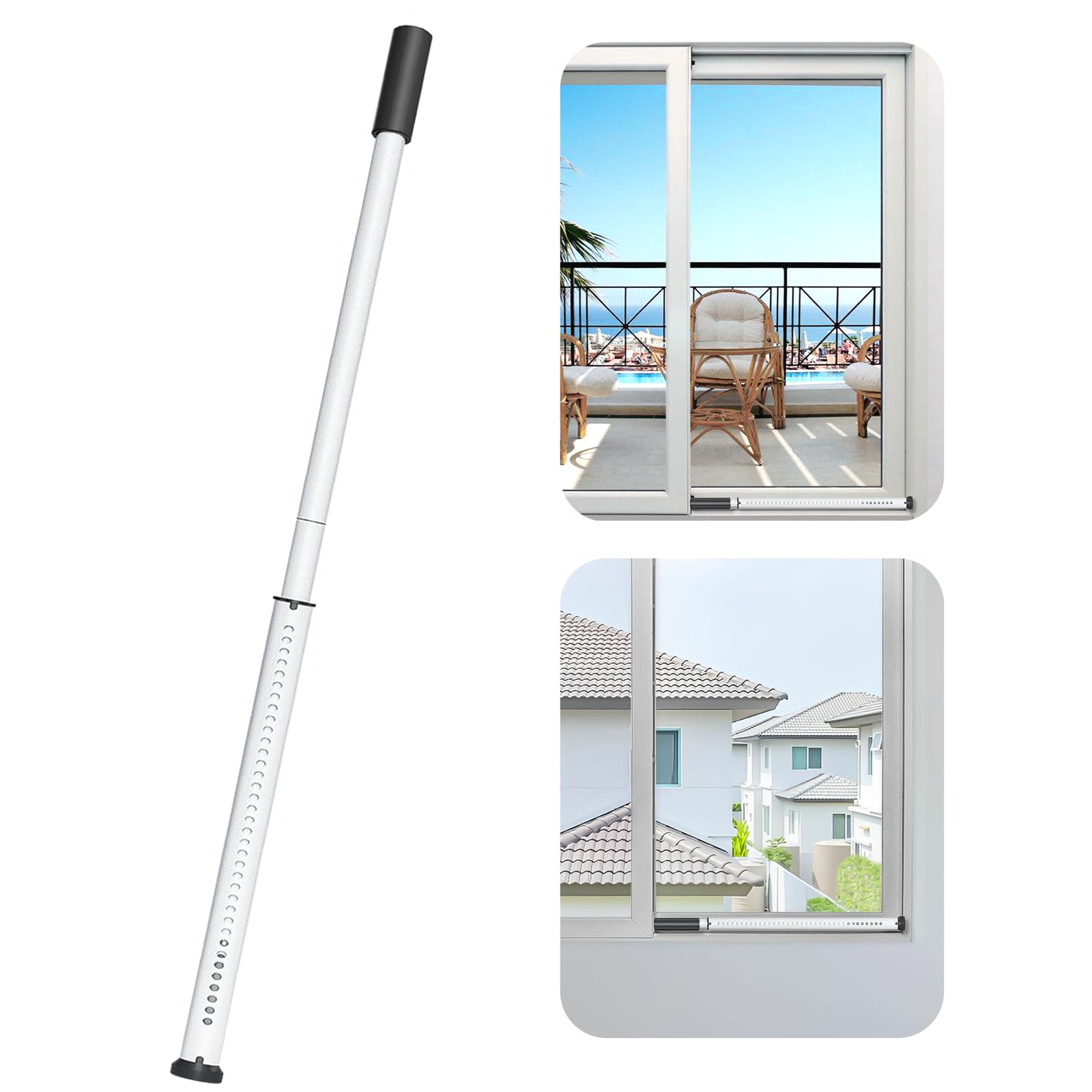 AceMining Sliding Door Security Bar Heavy Duty Sliding Patio Door Lock Bar 20-50 Inch Adjustable Multi-Purpose Window Security Bar Sliding Door Stopper White 1 Pack