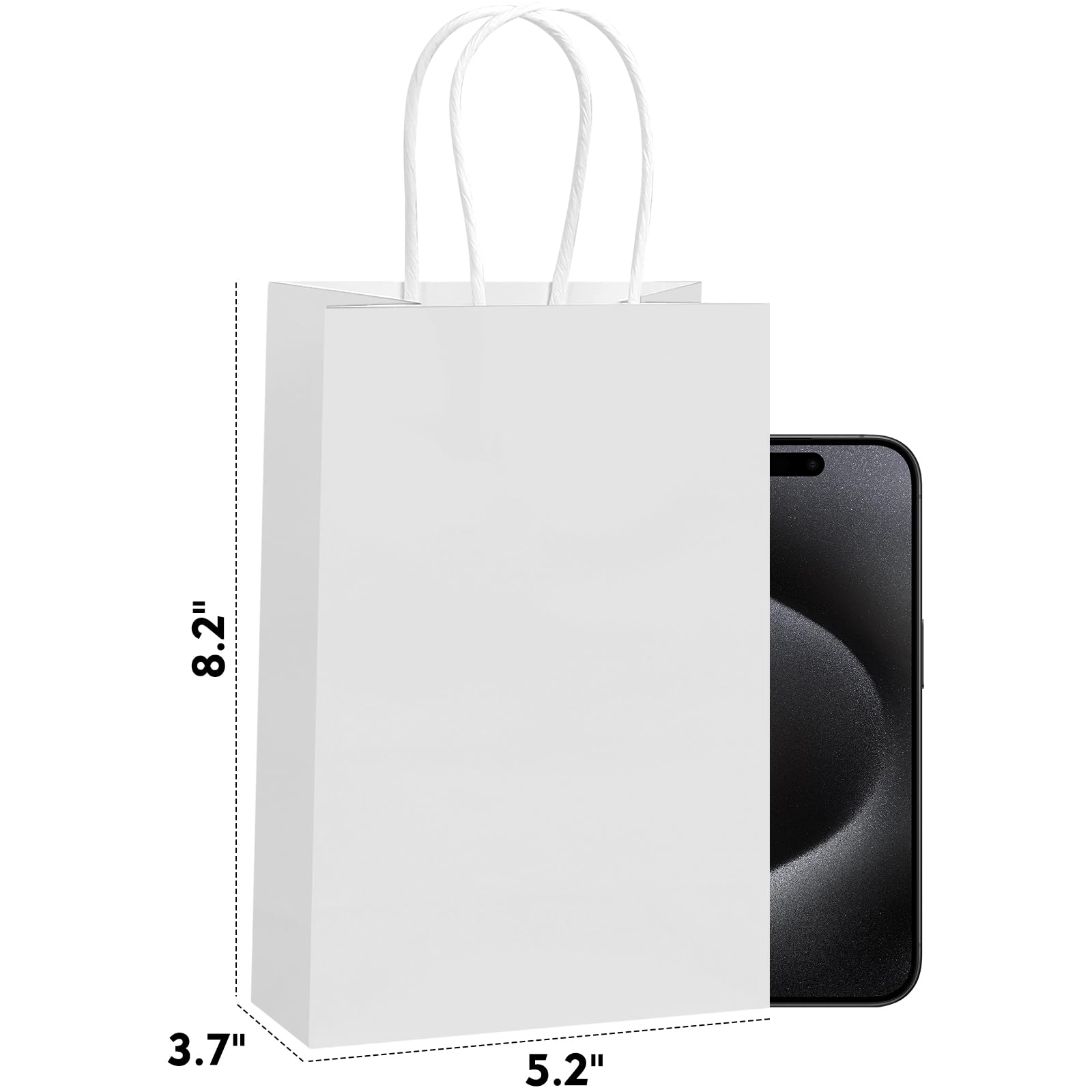 REMTAP 50pcs White Gift Paper Bags 5.2x3.7x8.2 Inches Small Kraft Bags with Handles Bulk Gift Bags for Wedding Party Craft Retail Packaging,Shopping Bags, Party Favor Bags, Retail Bags