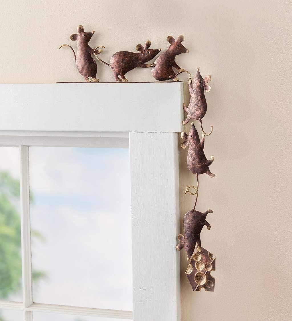 Wind & Weather Metal Mice Door Crawler – Handcrafted Reclaimed Metal Indoor and Outdoor Decor – Dark Copper Finish with Golden Highlights – 4.25" W x 10" H x 0.75" D