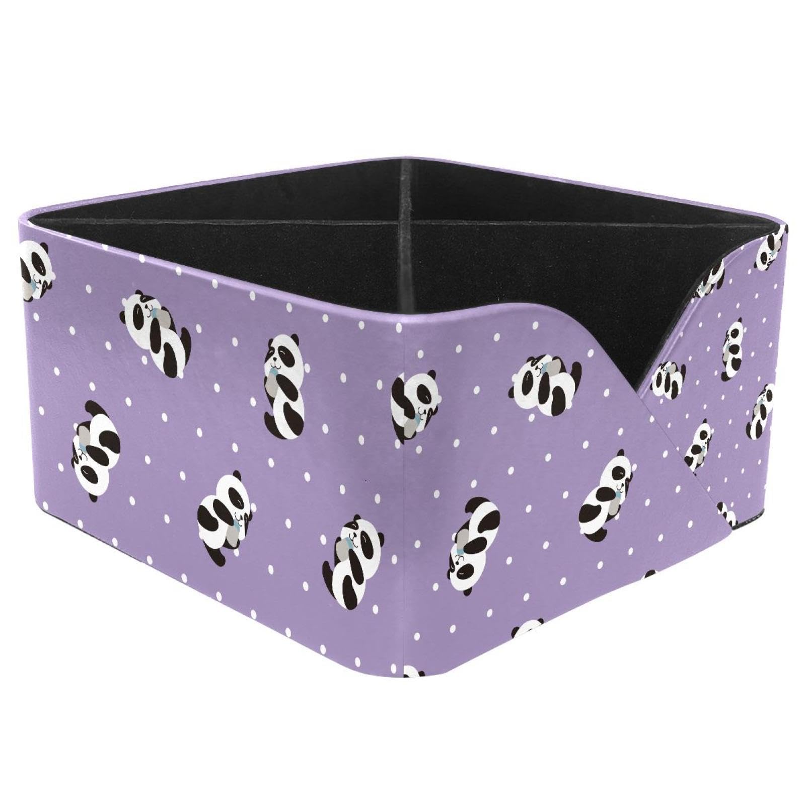 KengjuTesu Kawaii Cute Panda Dots Pattern Desktop Organizer Pen Holder, Rectangular Pencil Cup for Office, Study and Makeup Stations
