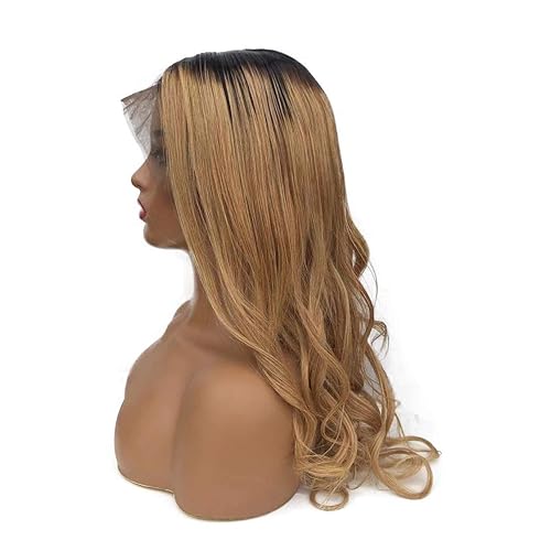 Miniatura 5 de Smartinnov - Peluca rubia lacia con cabello humano de 26 pulgadas, tono degradado #1B27, 150% densidad, encaje frontal de 13 x 6, color rubio miel