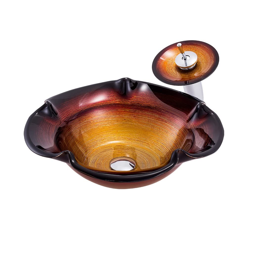 ADERFETBI Bathroom Sink Bathroom Vessel Sink Art Glassware Tempered Glass Countertop Modern Balcony(Sink set)