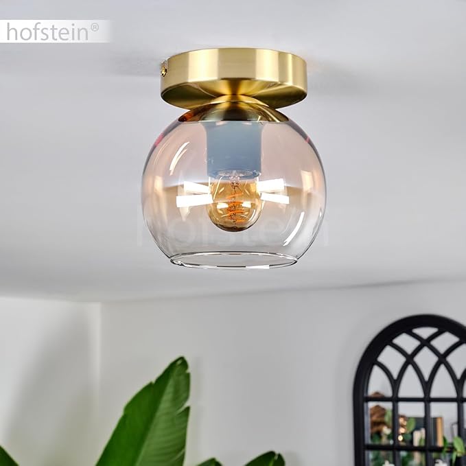 hofstein Plafondlamp Koyoto, plafondlamp van metaal/glas in goud/zwart/barnsteenkleuren/helder, lamp in modern retro/vintage design met kap van glas (Ø 15 cm), 1 x E27, zonder lamp photo 3