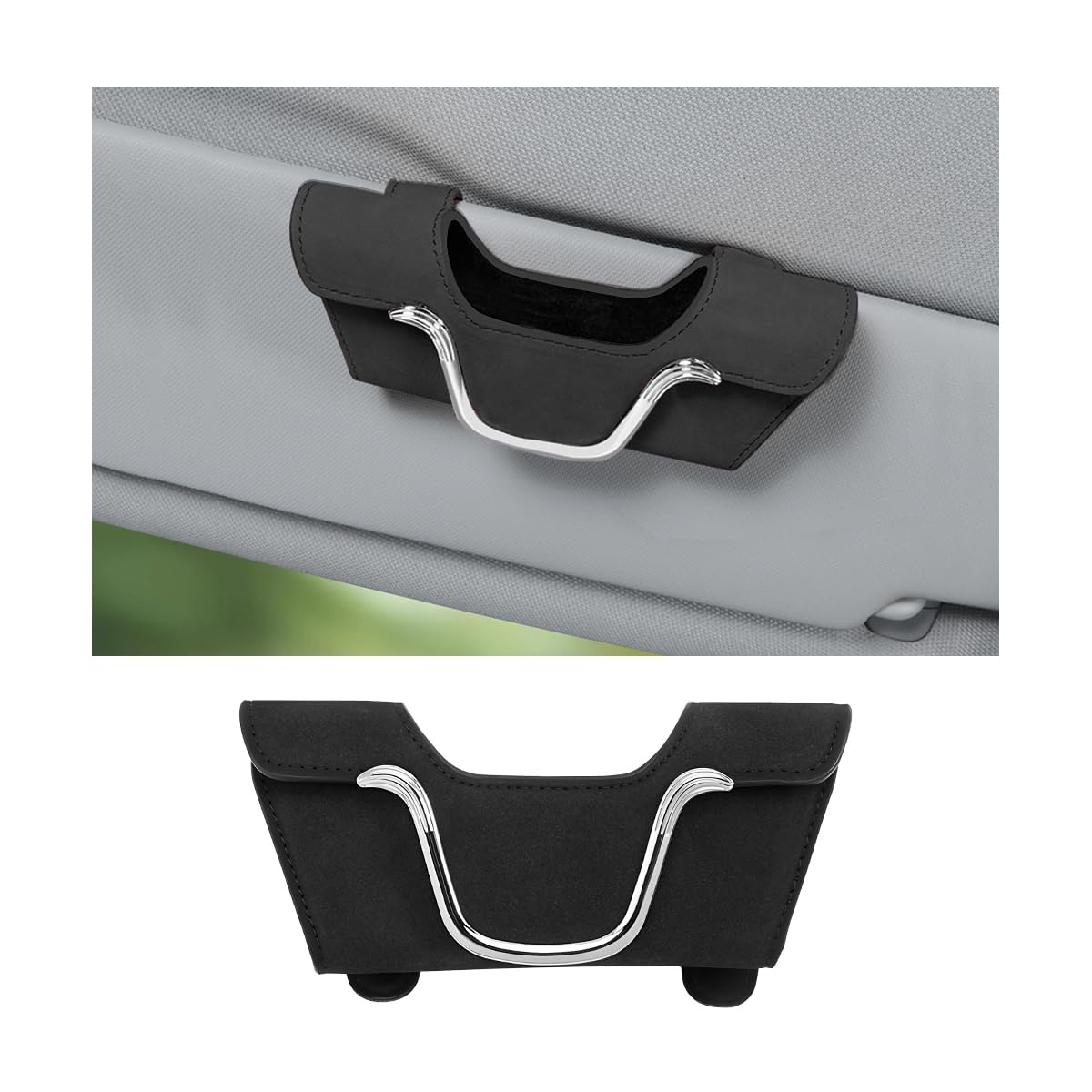 KHGUZ Sunglasses Holder for Car Sun Visor, Magnetic Leather Vehicle Eyeglasses Storage Case with Clip, Auto Interior Glasses Hanger Frame Accessories, Universal for SUV, Truck, RV?Black?