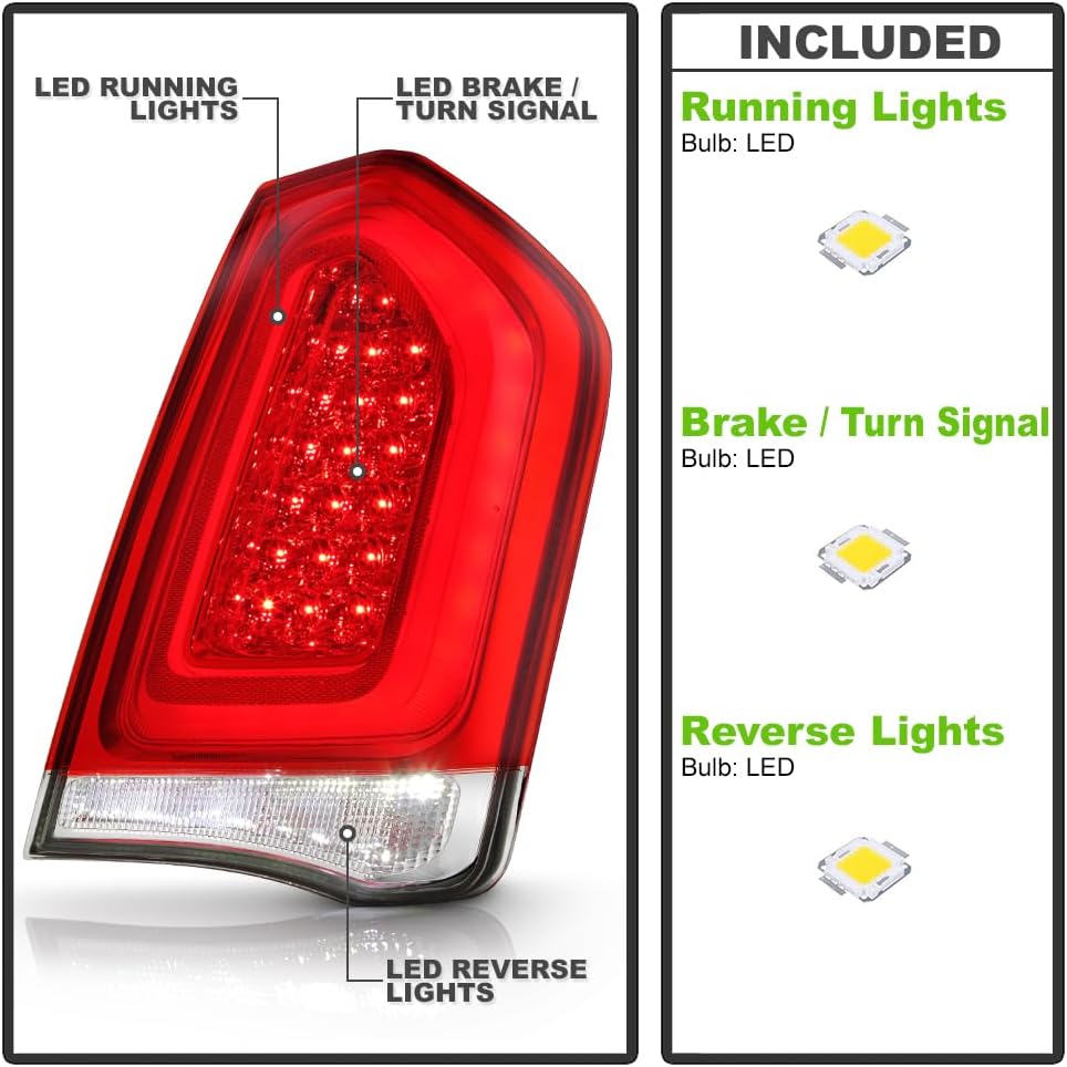 KEEKPO - For 2015-2023 Chrysler 300 Factory Style Chrome Trim Full LED Tail Light Brake Lamp Replacement Passenger Side