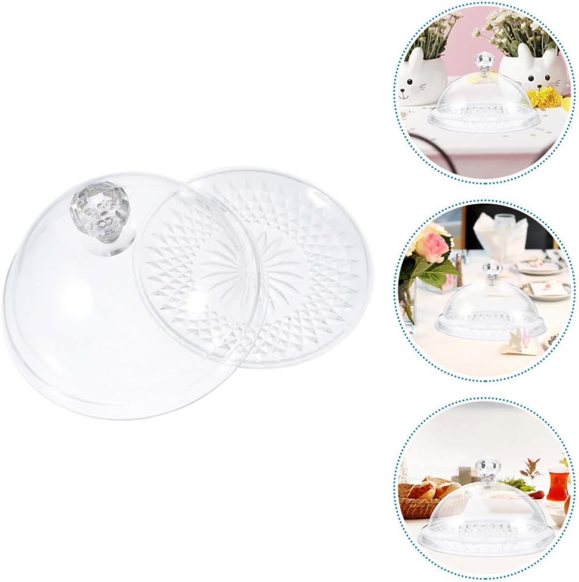 Dessert Display Tray with Dome Cake Stand 25cm Fruit Plate and 26cm Food Cover Cake Tray for Party Serving and Pastry Presentation