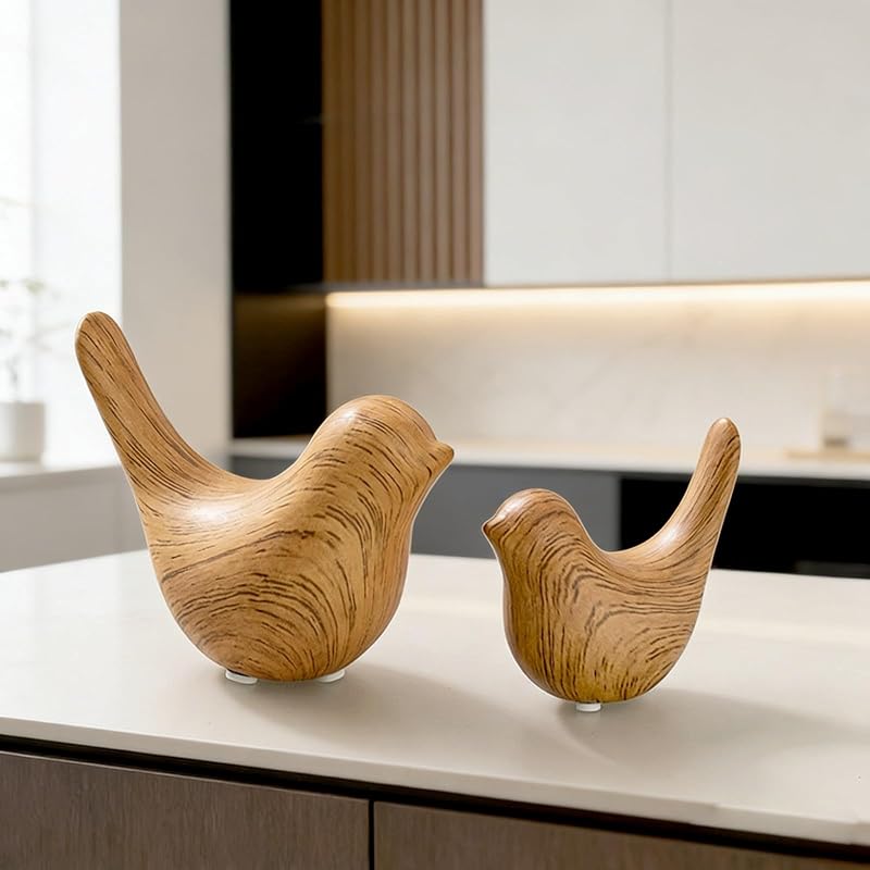 Estatua de pájaro boho, escultura de figura de pájaro vintage para decoración del hogar, decoración de estantes, sala de estar, dormitorio, oficina, regalo decorativo de pájaro para mujeres – par con aspecto de madera