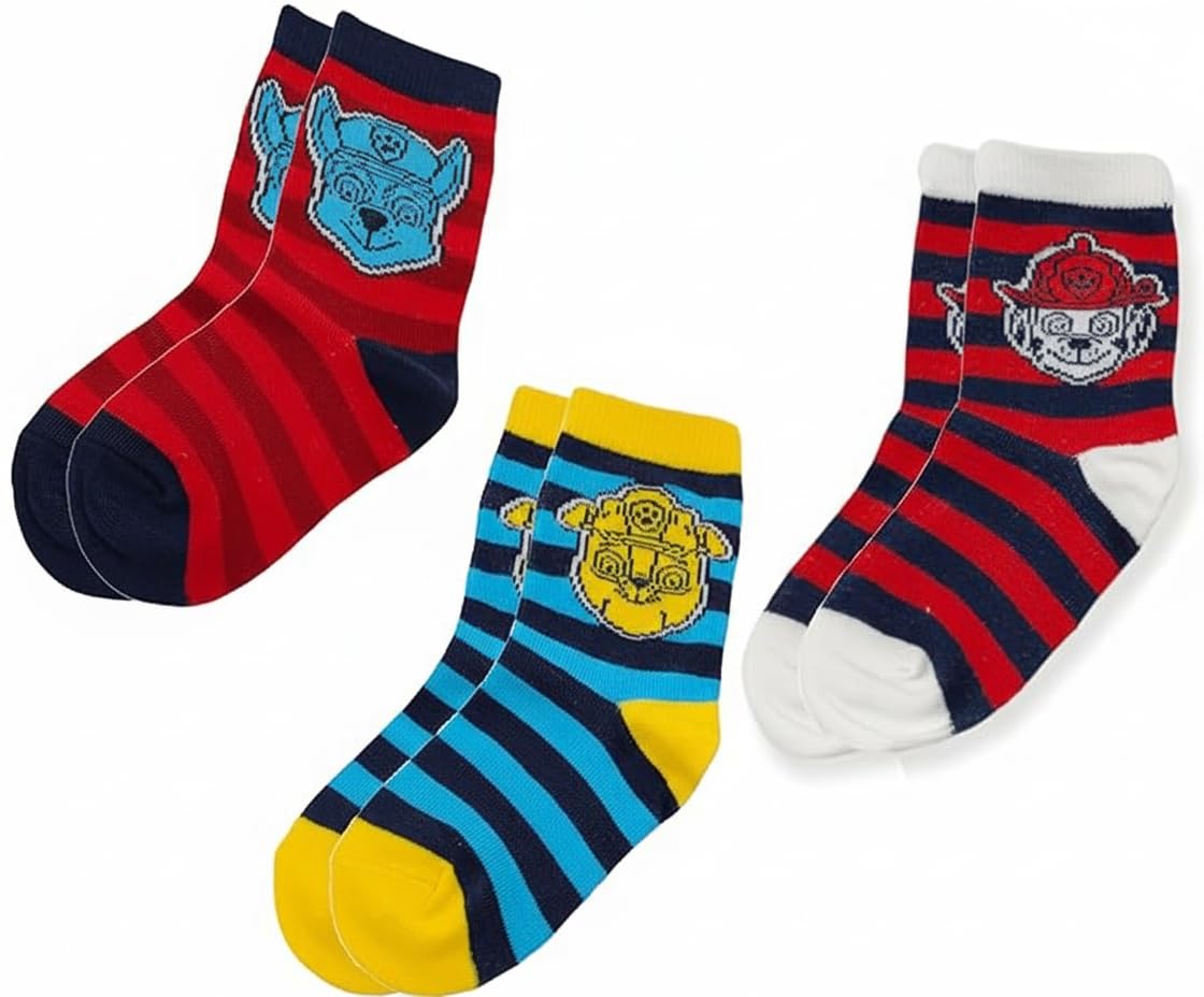 SRV Hub Paw Patrol Kids Socks–Novelty Cotton Rich Socks 3 Pairs Multipack Bundle Mid Calf Socks for Kid, Boys and Girls 0-12 Years (UK 3-5.5 / EU 19-22)