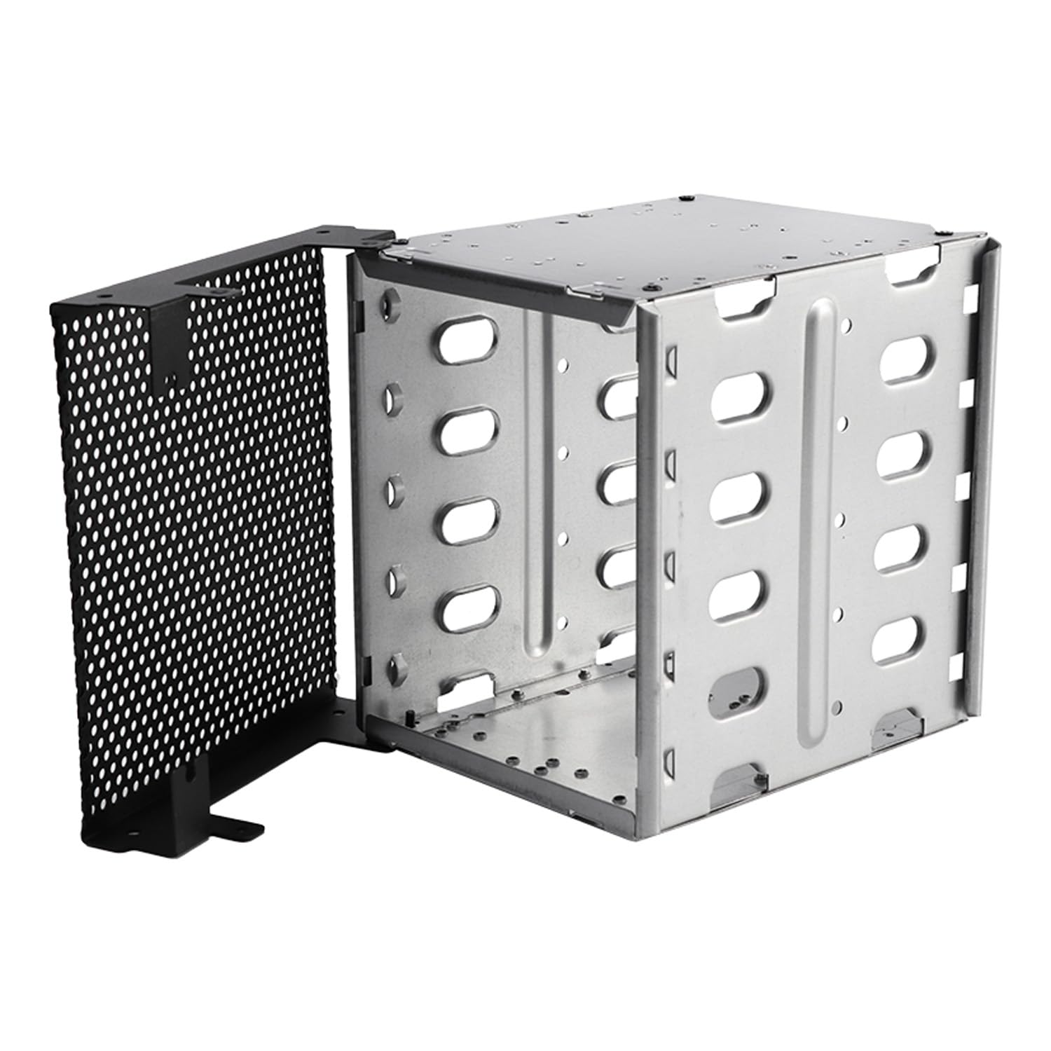 Ragyzity Gabbia per disco rigido in acciaio inossidabile, rack da 5,25 pollici a 5 x 3,5 per computer, vassoio per driver rigido con spazio ventola, piastra in acciaio zincato, rack per HDD Cage Rack