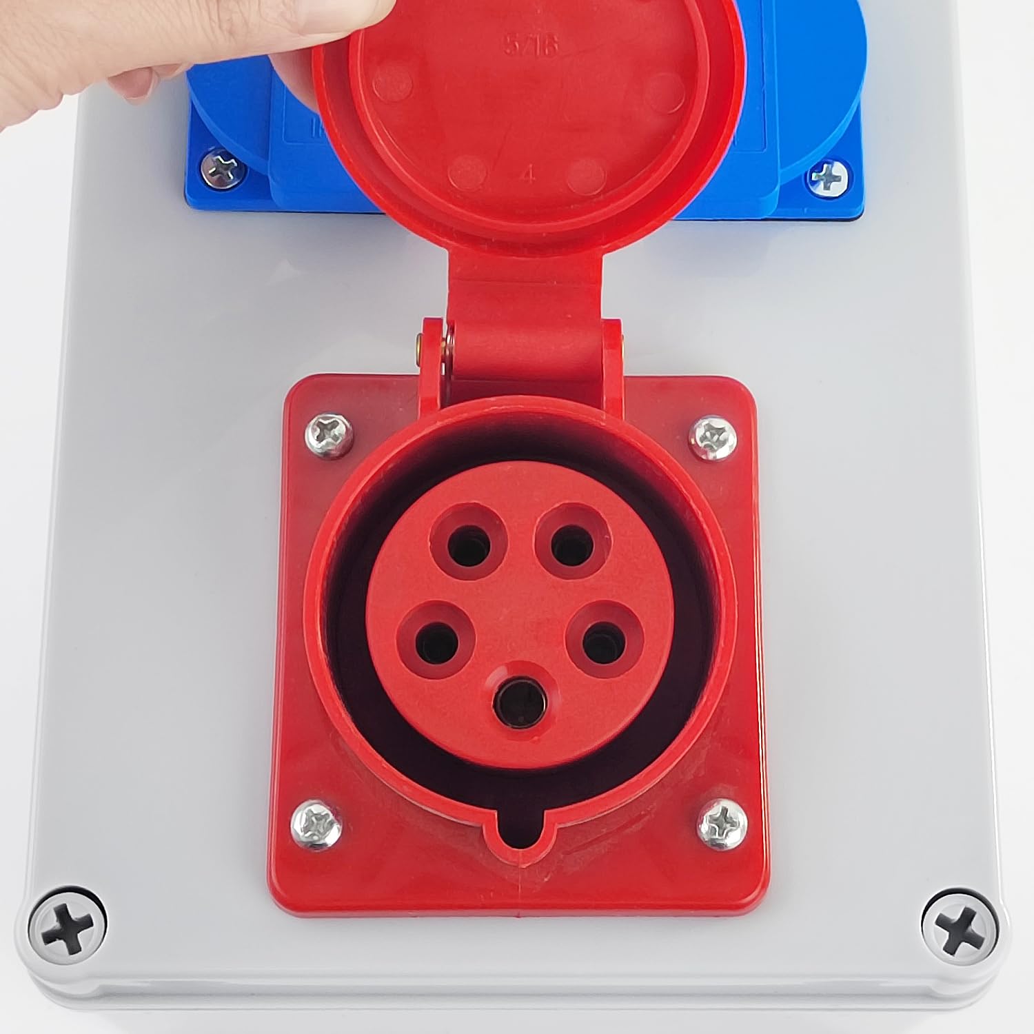 Distribuidor de Corriente 16A 5P, 220V Enchufe Pared Cuadro Electrico, Caja Eléctrica con Toma Exterior Impermeable IP44, para Interior/Exterior, Talleres y Fábricas