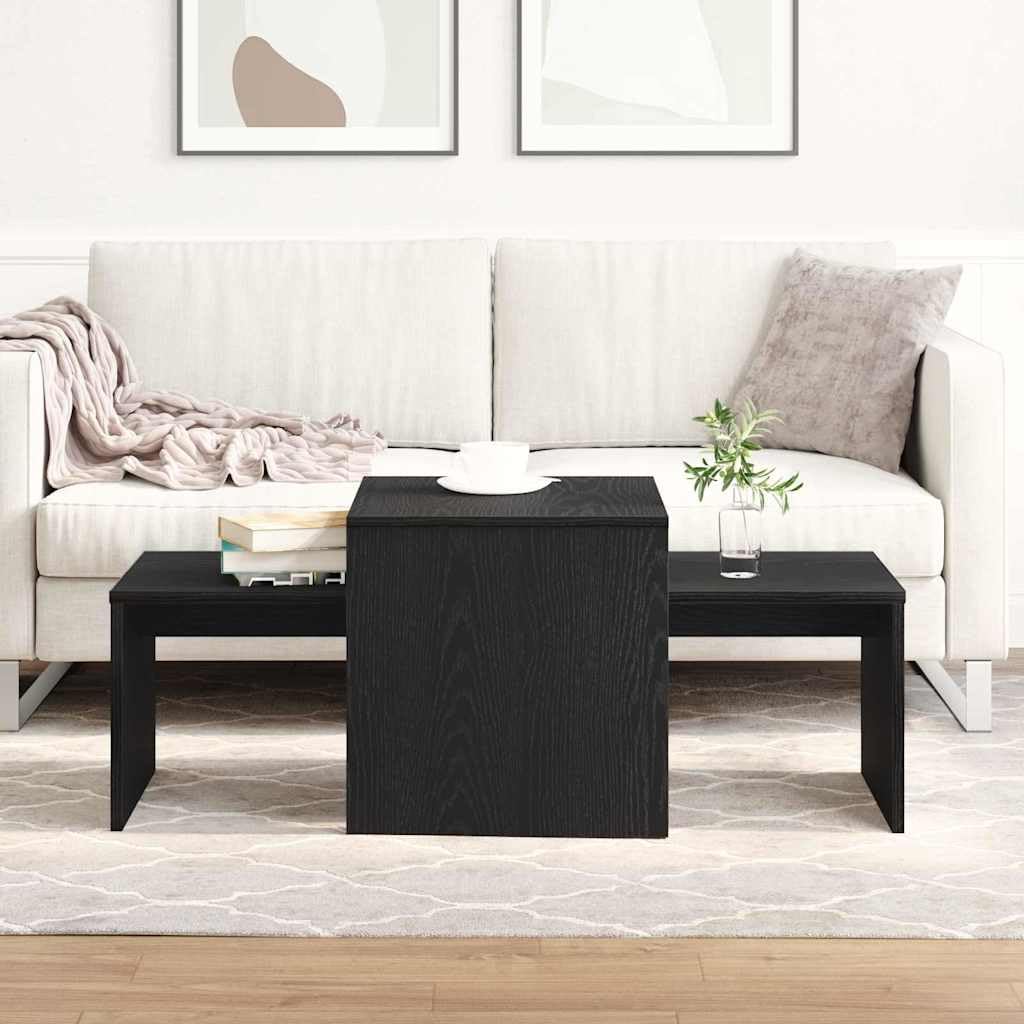 SXZenSpace Nesting Coffee Table Set Black Oak 100x48x40 cm Engineered Wood Modern Space-Saving Side Tables for Living Room Loft or Studio