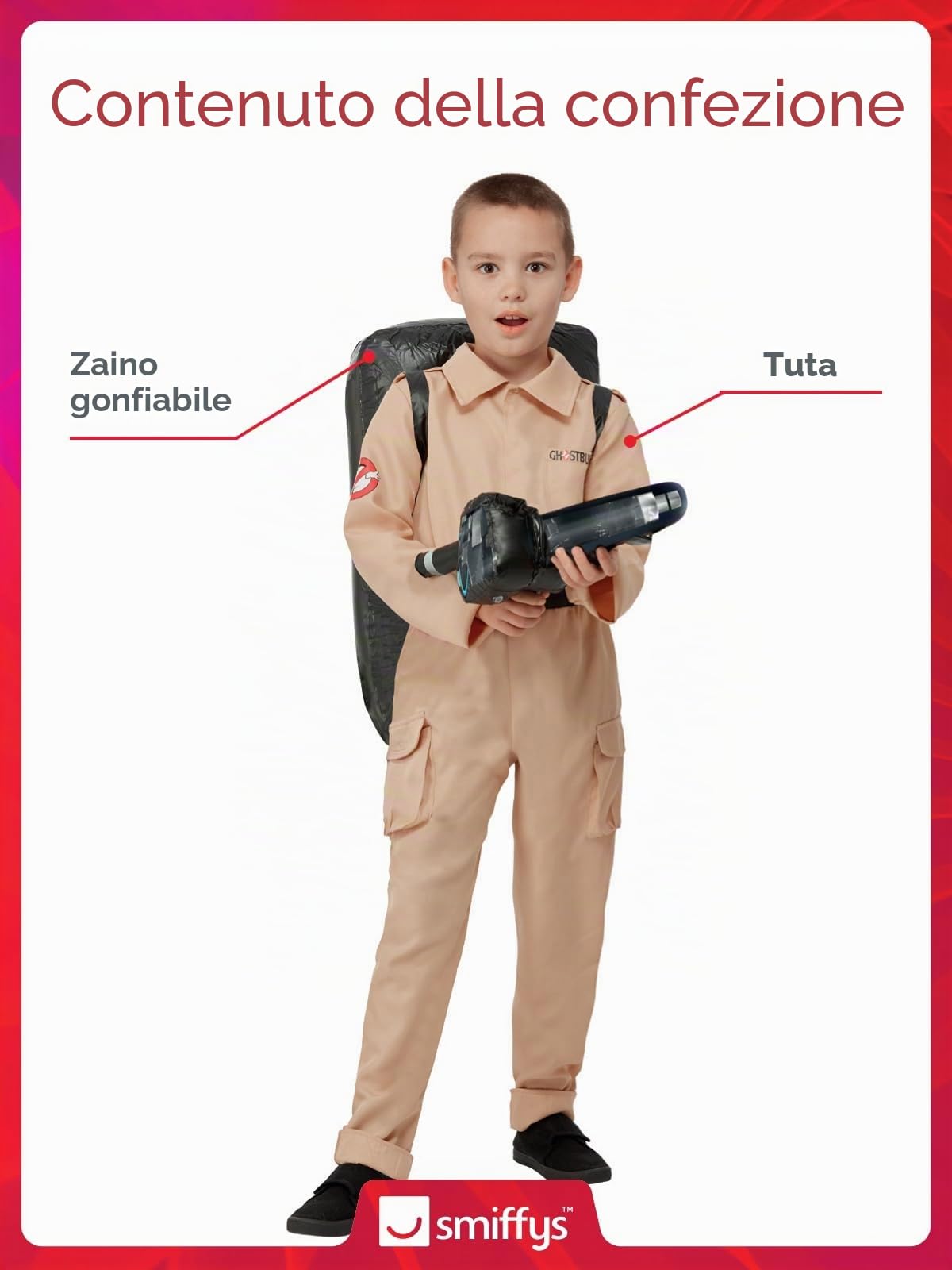 SMIFFYS Costume Ghostbusters da bambino, Tuta e zaino gonfiabile Halloween