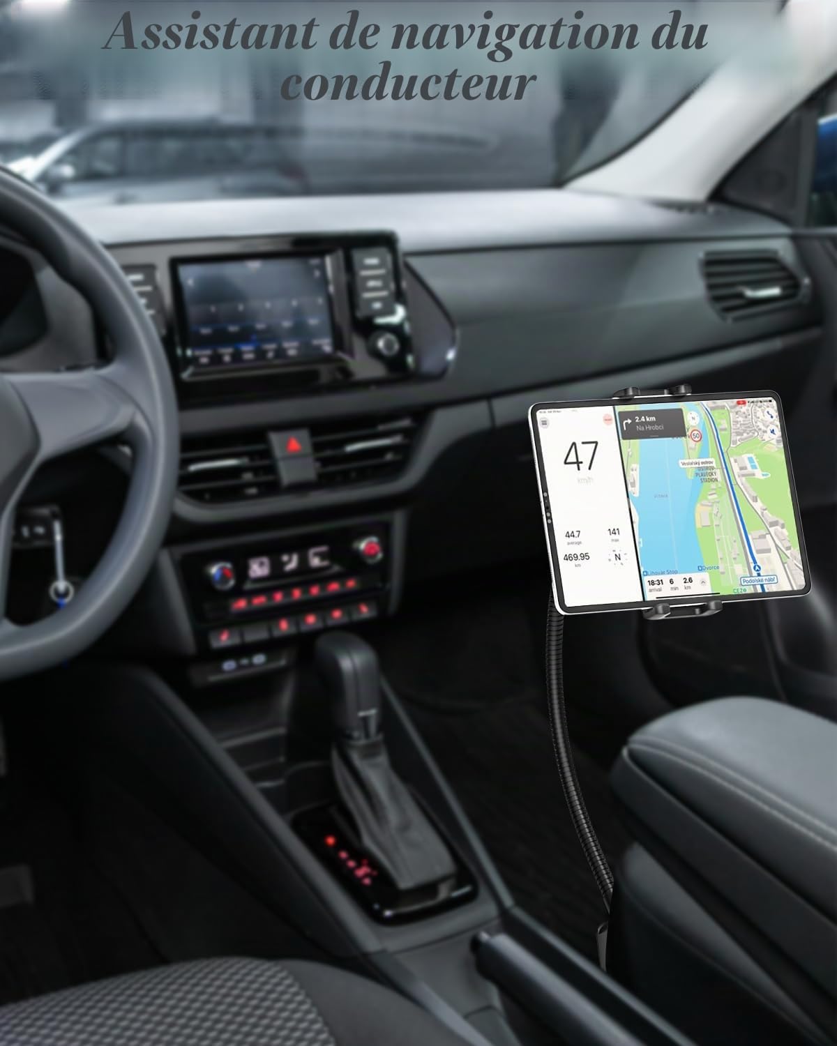 Support Tablette Camion Siège Rail avec Bras col de Cygne de 19,7" de Long, Porte Tablette Rail siège Voiture, pour iPad, Sumsung Tab, Sony Autre 4.7-12.9" Telephone et Tablette