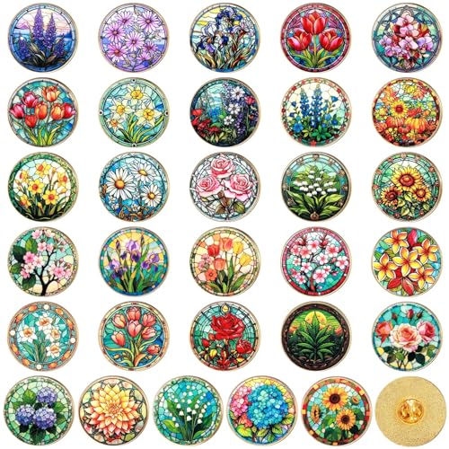 Image of Landical 30 /60 Pcs Cute Enamel Pins Bulk Plant Flower Animal Halloween Gothic Fall Pumpkin Cartoon Lapel Pin Brooches Jewelry Gift for Backpack Clothes Hats Accessories