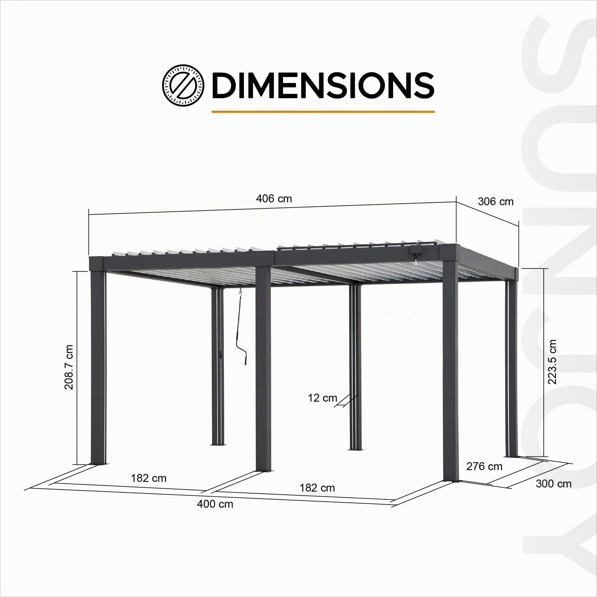 SUNJOY Pergola Bioclimatique 4x3 m en Aluminium, Tonnelle de Jardin avec Éclairage LED Solaire et Télécommande, Toit à Lames Orientables, Pavillon Extérieur Tout Temps Résistant au Vent et à la Neige