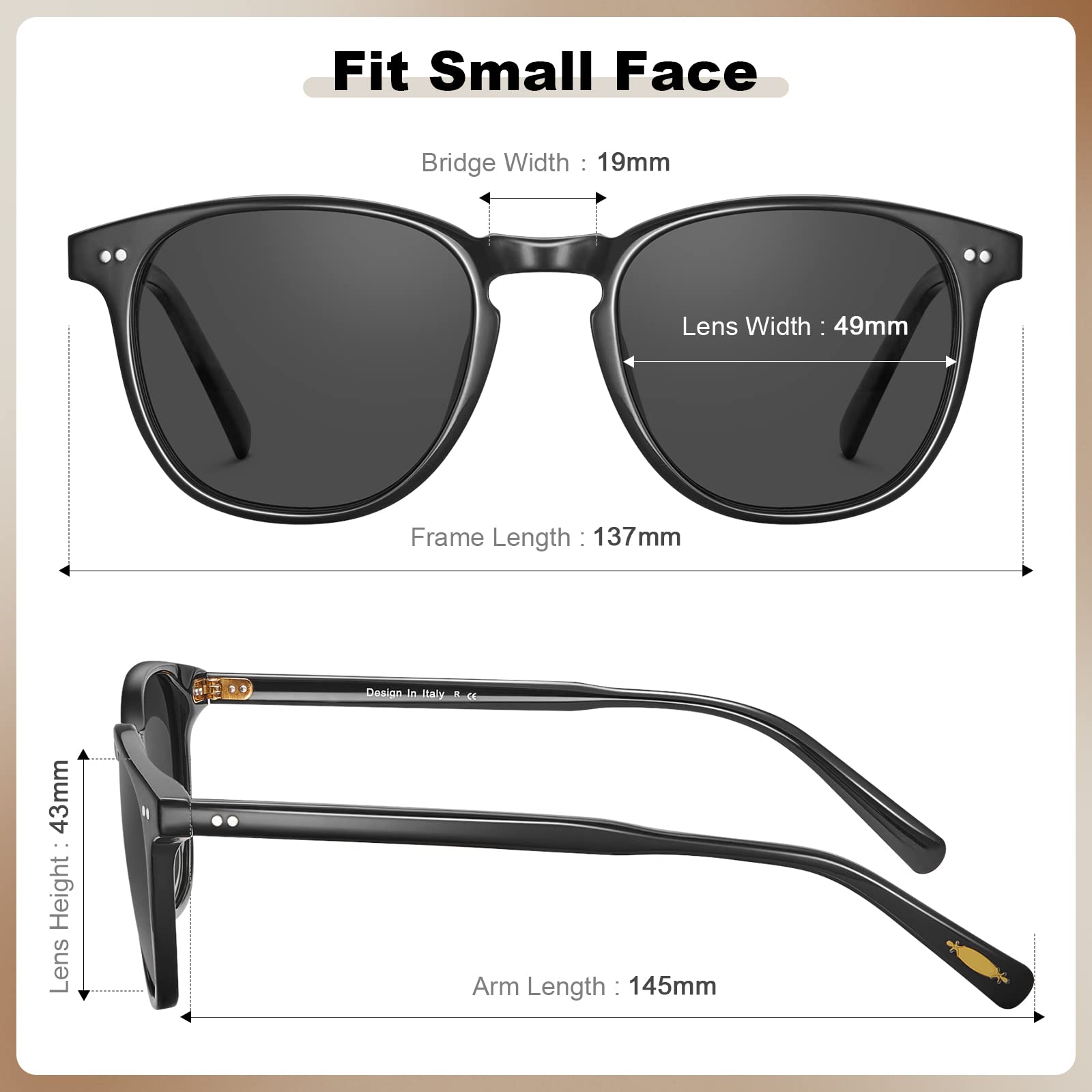CARFIA Kleine Polarisierte Damen Sonnenbrille mit Brillenetui Vintage Acetatrahmen für Schmale Gesicht Jugendliche