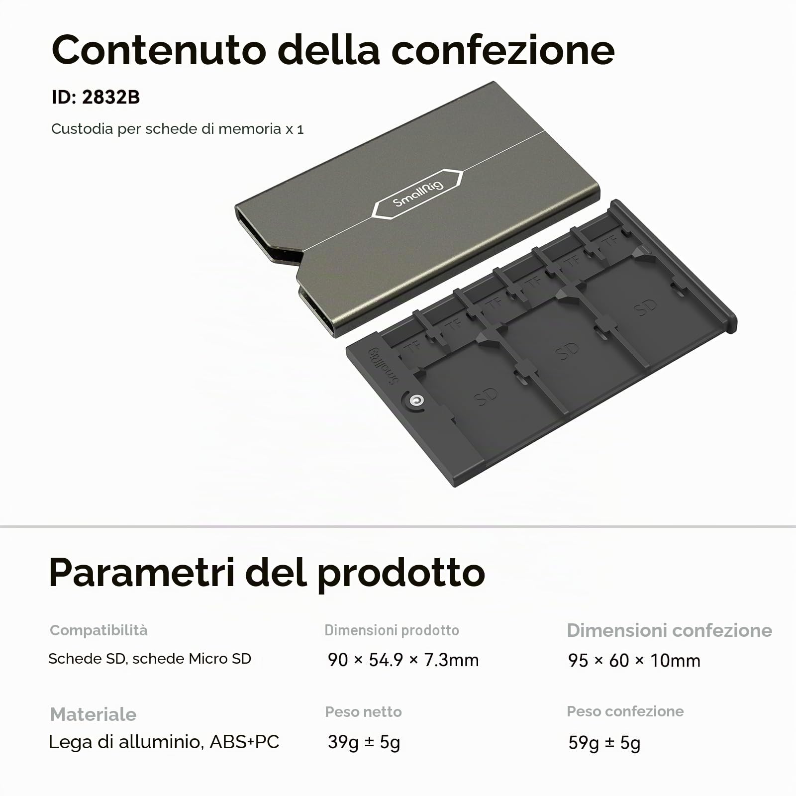 SMALLRIG Memory Card Case Custodia per Scheda di Memoria a 9 Slot Archiviazione - 2832B