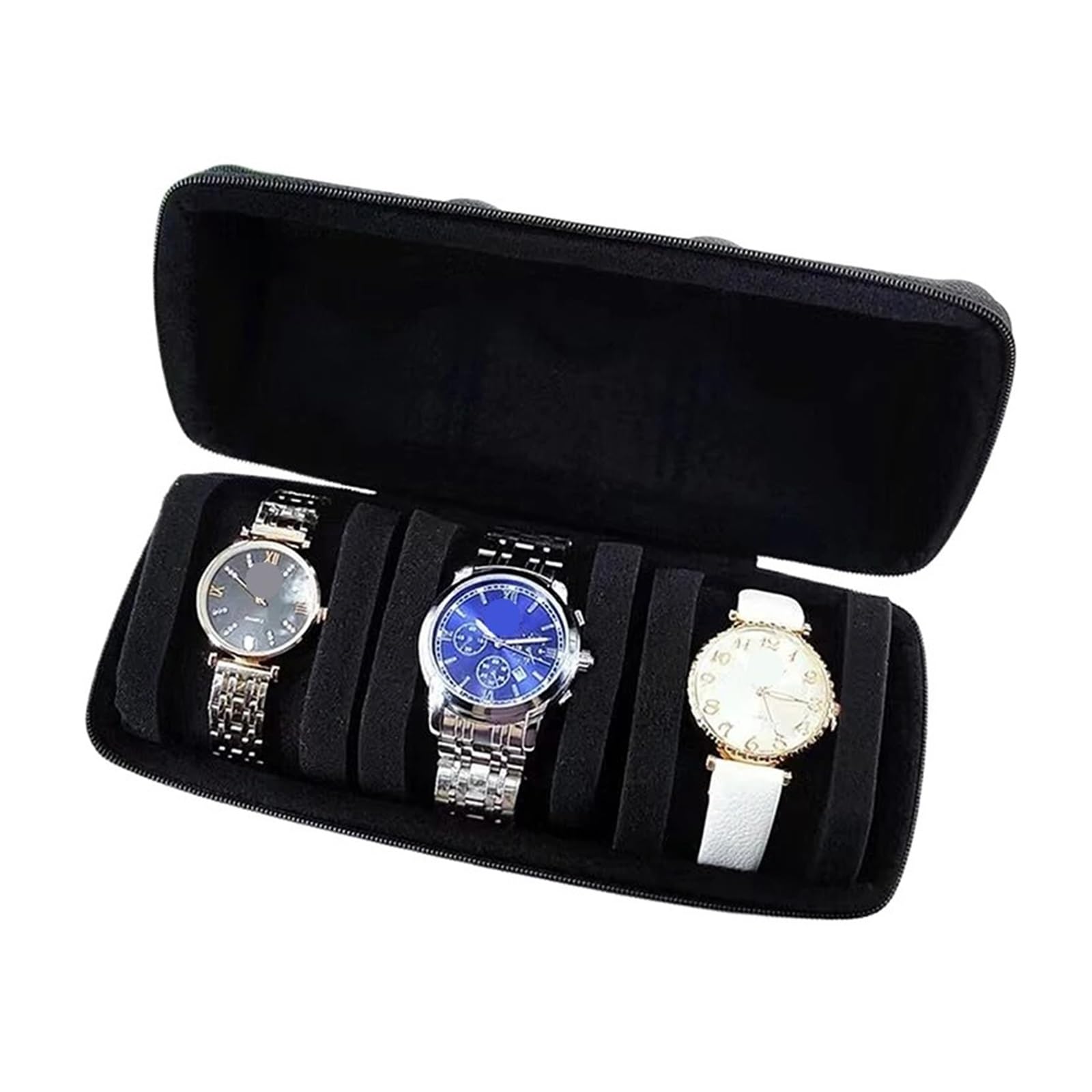 Boîte de rangement portable for montres, étanche, fermeture éclair unique, étui transport for connectées pour la plupart des montres(Black 3)