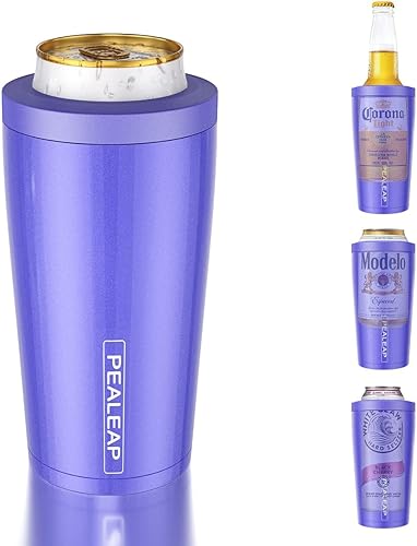 Enfriador de latas delgado 4 en 1 para latas de 12 onzas y botellas de cerveza, mantiene 8 horas frías, fácil de sostener, soporte de latas de acero