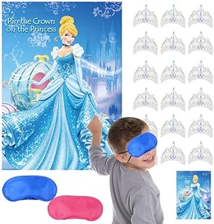 Cinderella Party Supplies, Pin The Crown On The Princess Party Game Cinderella Party Poster Games with Blindfolds Stickers Yard Games Cinderella Theme Cosplay Party Favors for Kids Boy Birthday Party