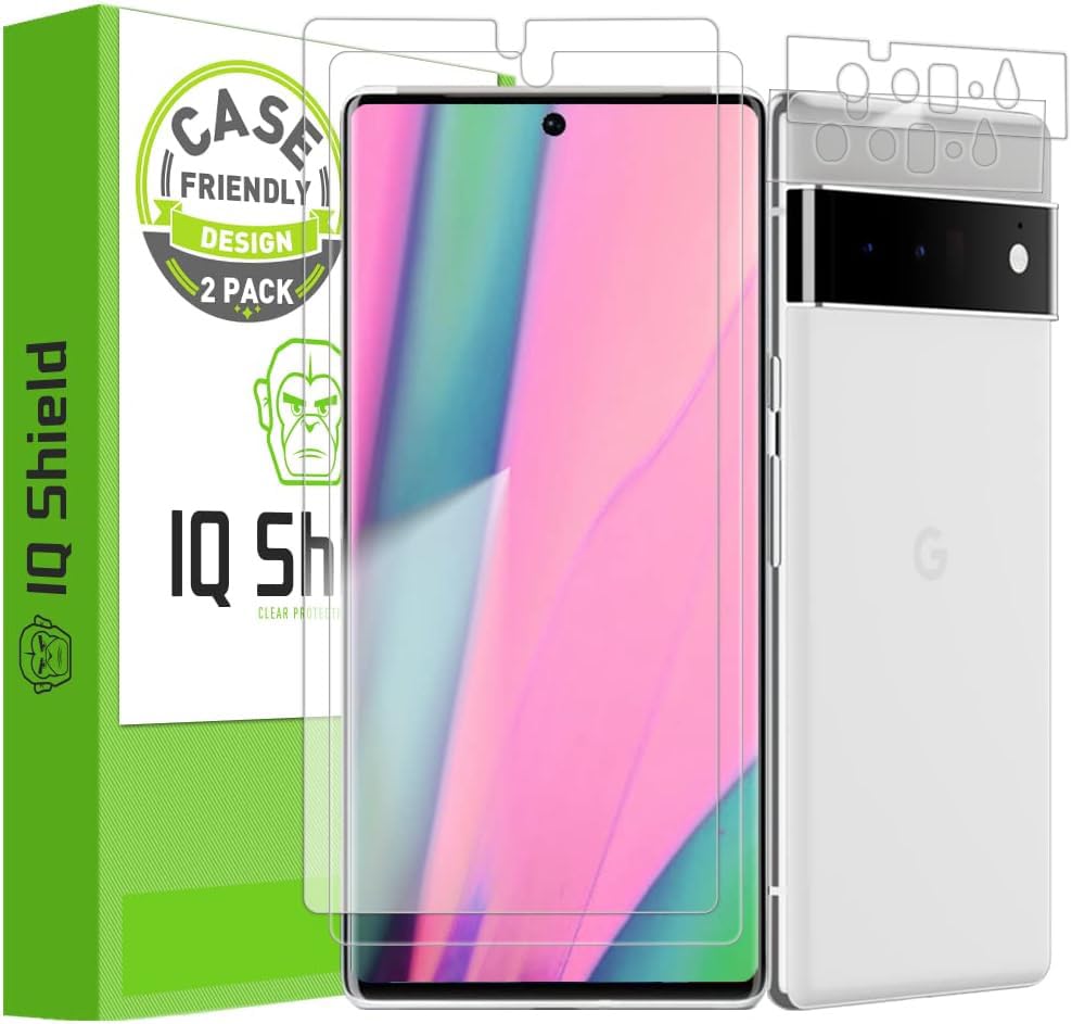IQShield 2 Pack for Google Pixel 6 Pro Screen Protector with Camera Lens Protector, Easy Install, Smudge Resistant, Ultra Thin Anti-Scratch, Fingerprint Support, Anti-Bubble Clear TPU Film