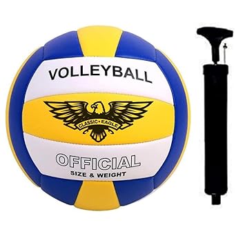 Soft Synthetic Volleyball Size-4 with Air Pump Official Size and Weight Multicolor (Pack of 1)