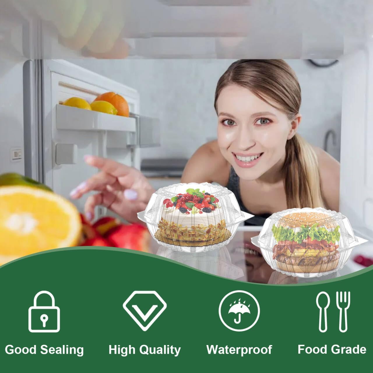 100 Pack Clear Clamshell Food Containers, Disposable Food Containers with Lids, 6 x 6 Inch Hinged Plastic To Go Containers for Dessert, Cake, Salad, Bakery Supplies - With sealing sticker - Image 4