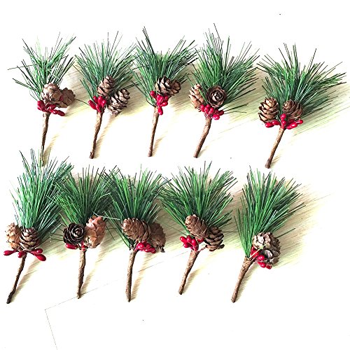 Htmeing Small Artificial Pine Picks for Christmas Flower Arrangements Wreaths and Holiday Decorations (10 pcs)