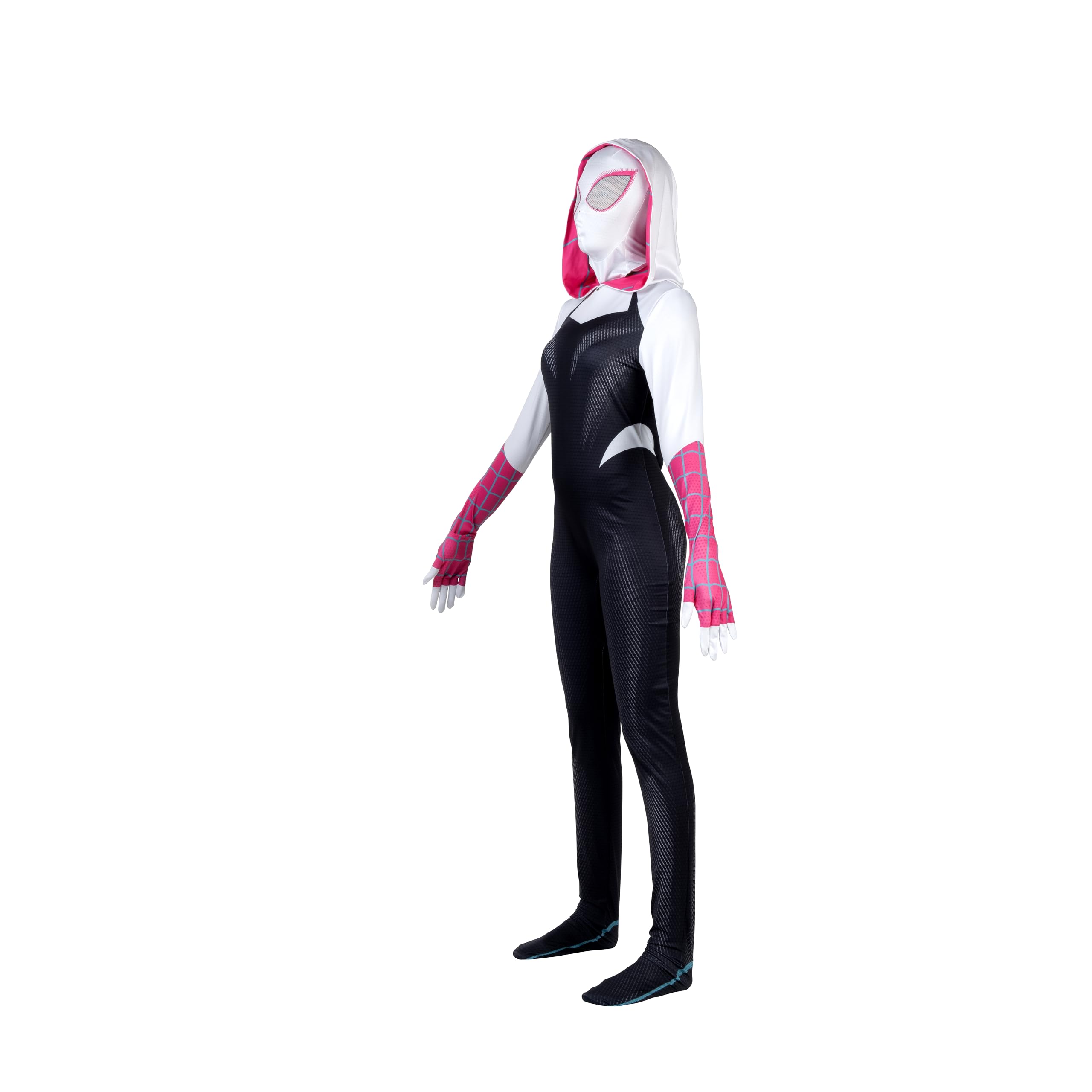 Marvel - Disfraz zentai oficial de Spider-Gwen para adultos, mono de elastano con capucha, diseño estampado y máscara ajustable