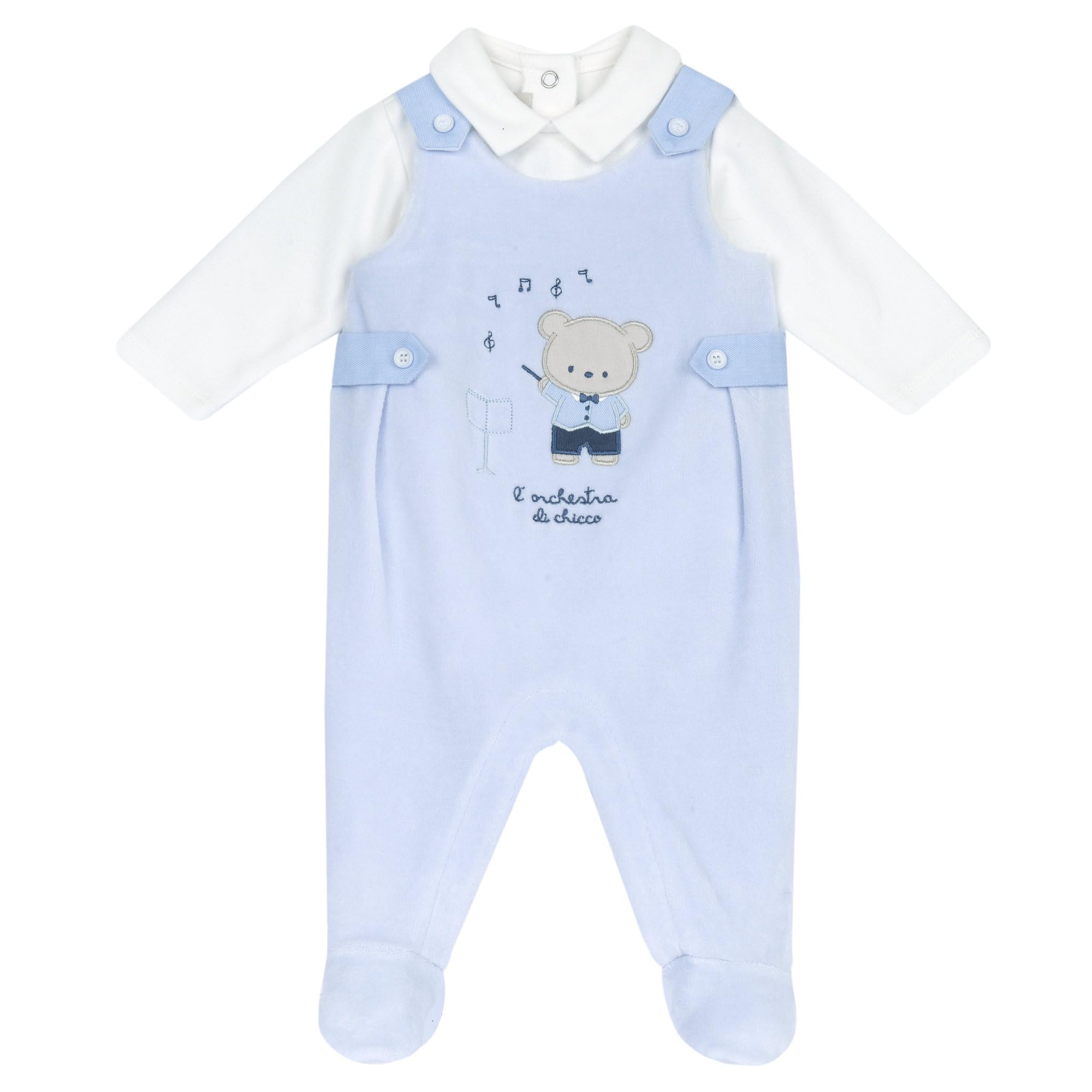 Chicco, Salopette in ciniglia dettagli tessuto twill per neonato, Multicolore