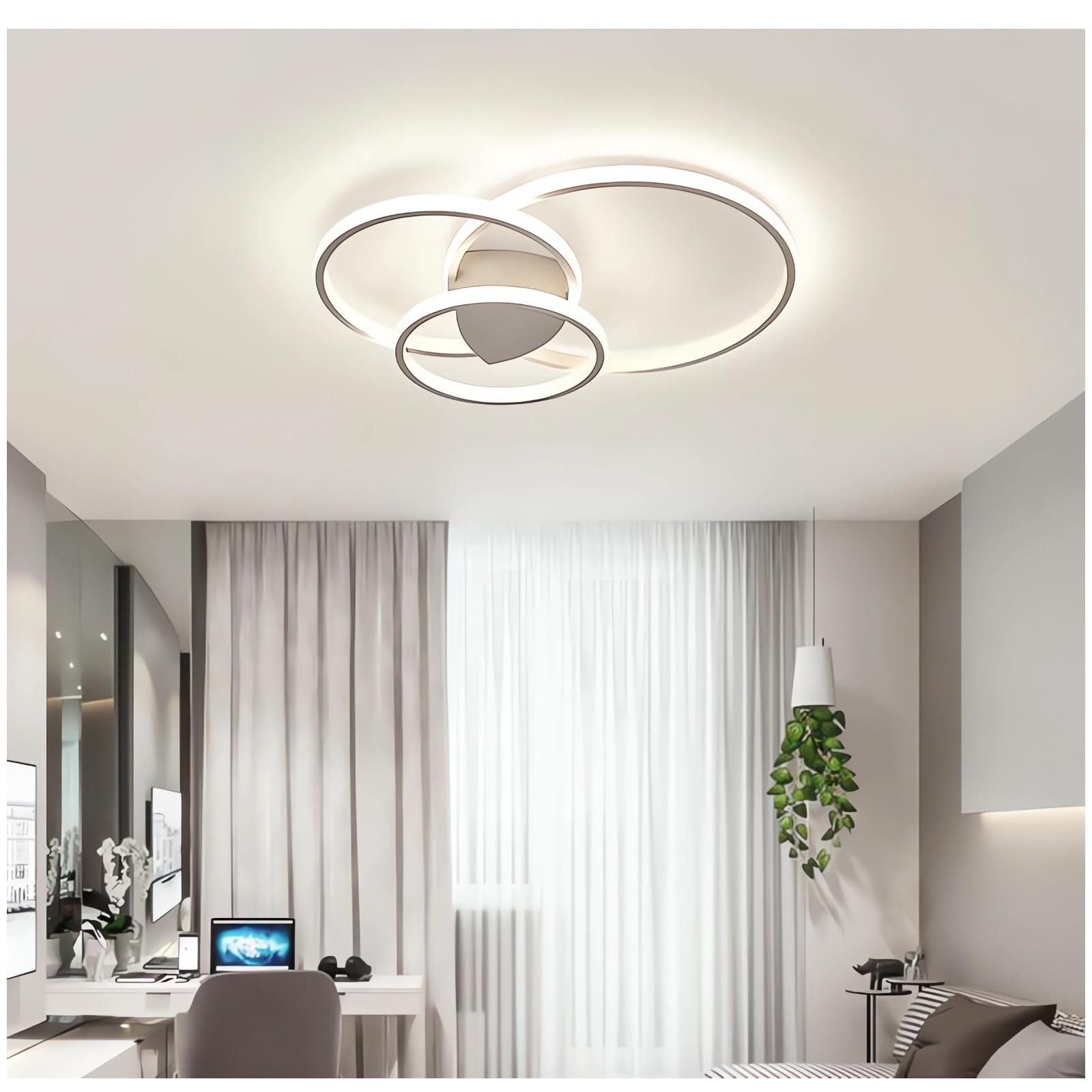 Nowoczesna lampa sufitowa LED okrągła Ściemnialne lampy sufitowe LED z pilotem 2 rozmiary 36W-54W Lampa sufitowa LED do przedpokoju biura sypialni kuchni salonu sypialni lampy sufitowe (Biały, 55CM)