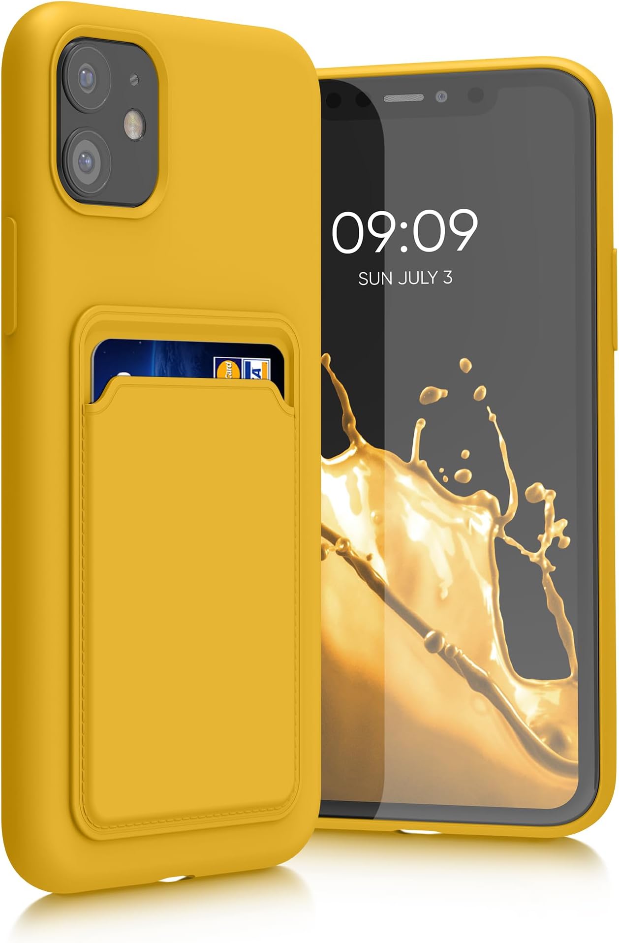 kwmobile Case Compatible with Apple iPhone 11 Case - TPU Phone Cover with Credit Card Holder - Radiant Yellow