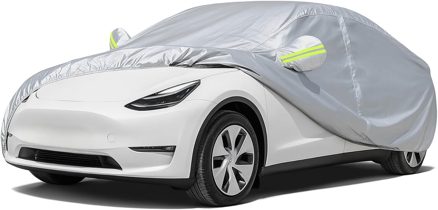 Favoto Car Cover for Tesla Model-Y – Custom Fit Vehicle Cover 6 Layers Waterproof All Weather Outdoor Rain Snow Sun Protection with Ventilated Mesh Charging Port Door Zipper