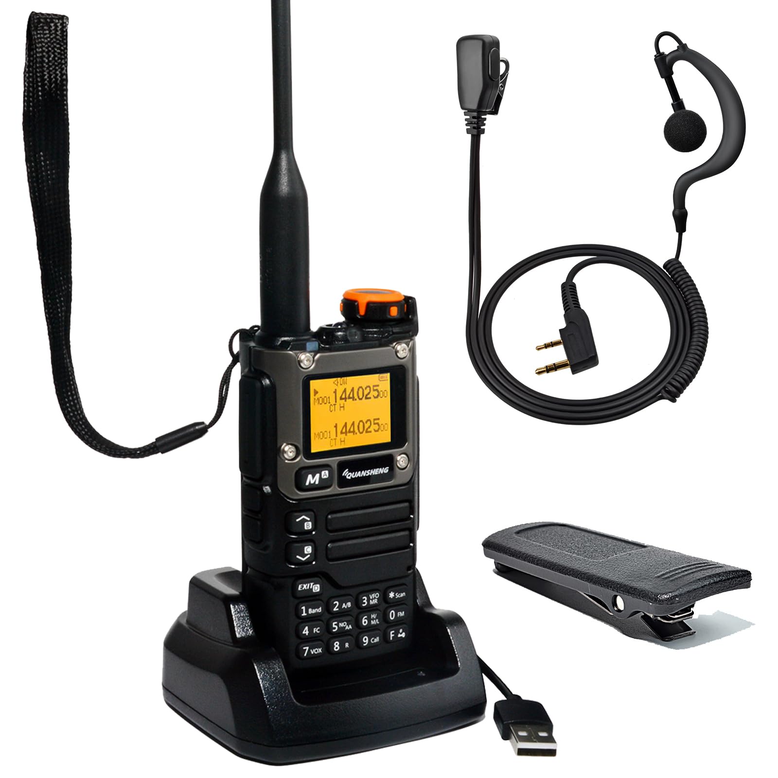 Quansheng UV-K5(8) Orange VHF UHF Portable Walkie Talkie FM NOAA UV-K6 Two-way Radio for Outdoor/Warehousing and logistics/navigation/industrial production (Black, with G Shape Earpiece)